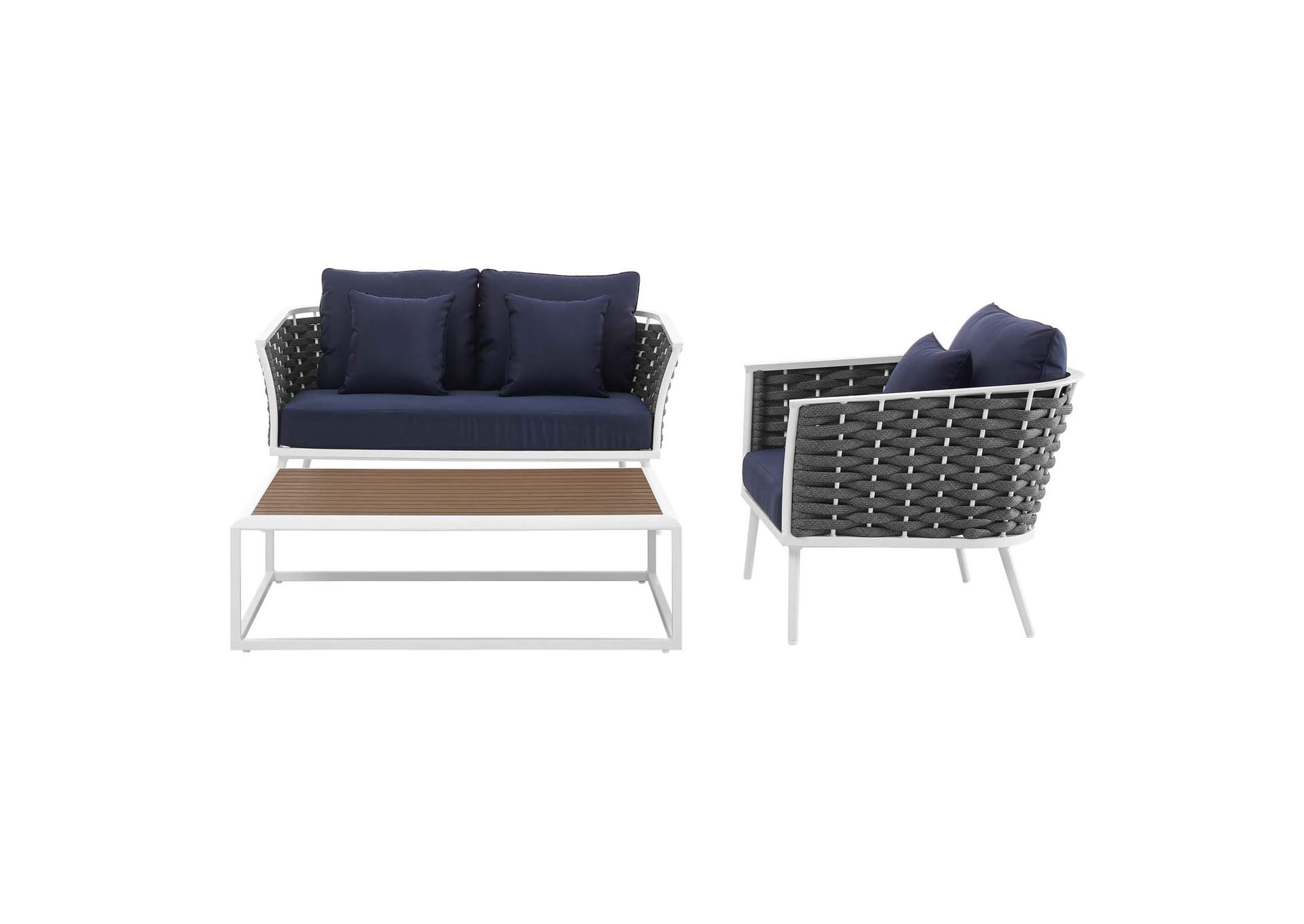 White Navy Stance 3 Piece Outdoor Patio Aluminum Sectional Sofa Set,Modway