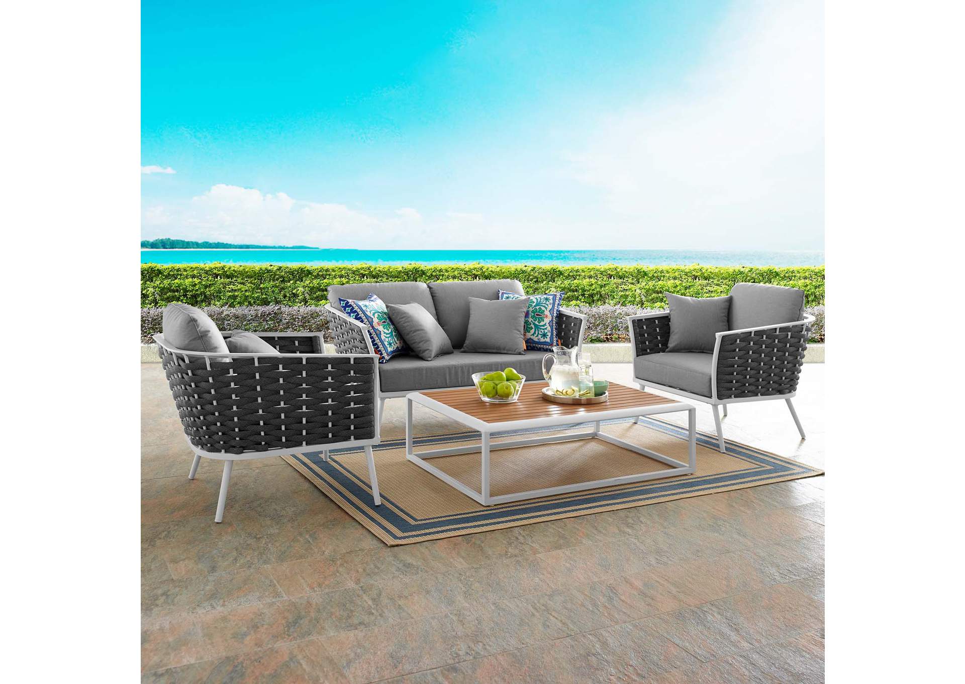 White Gray Stance 4 Piece Outdoor Patio Aluminum Sectional Sofa Set,Modway
