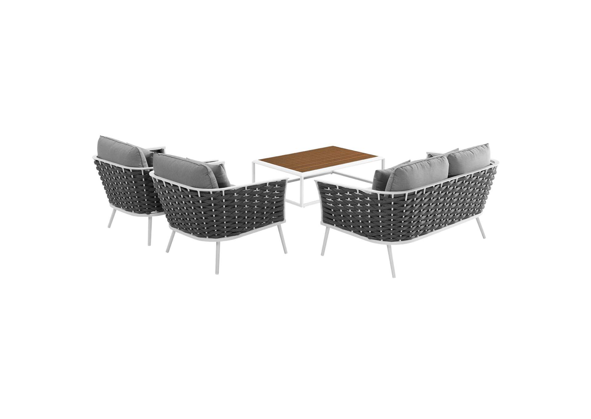 White Gray Stance 4 Piece Outdoor Patio Aluminum Sectional Sofa Set,Modway