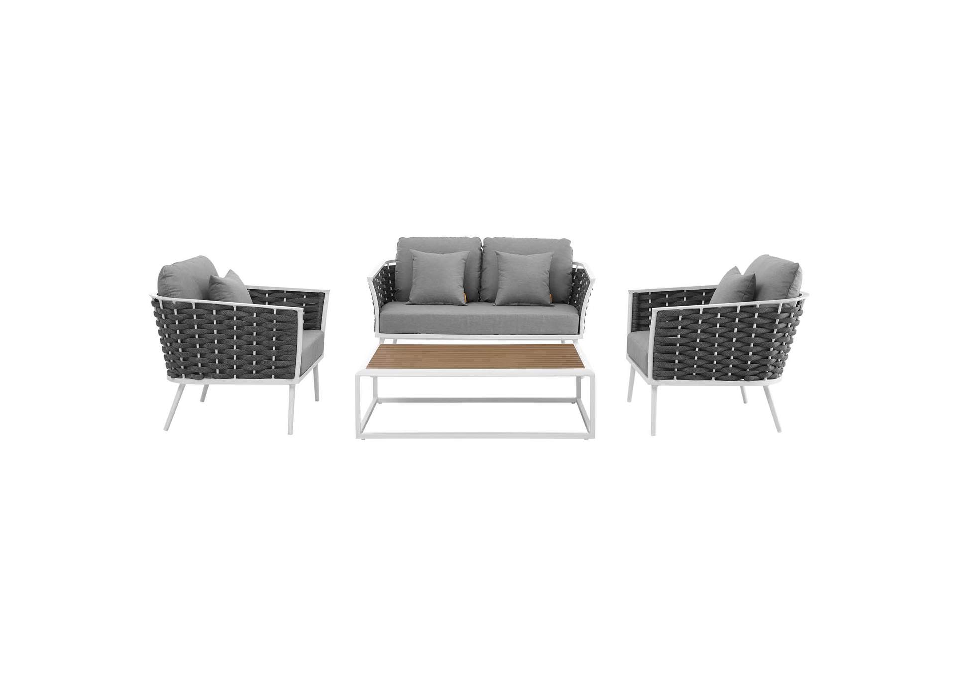 White Gray Stance 4 Piece Outdoor Patio Aluminum Sectional Sofa Set,Modway