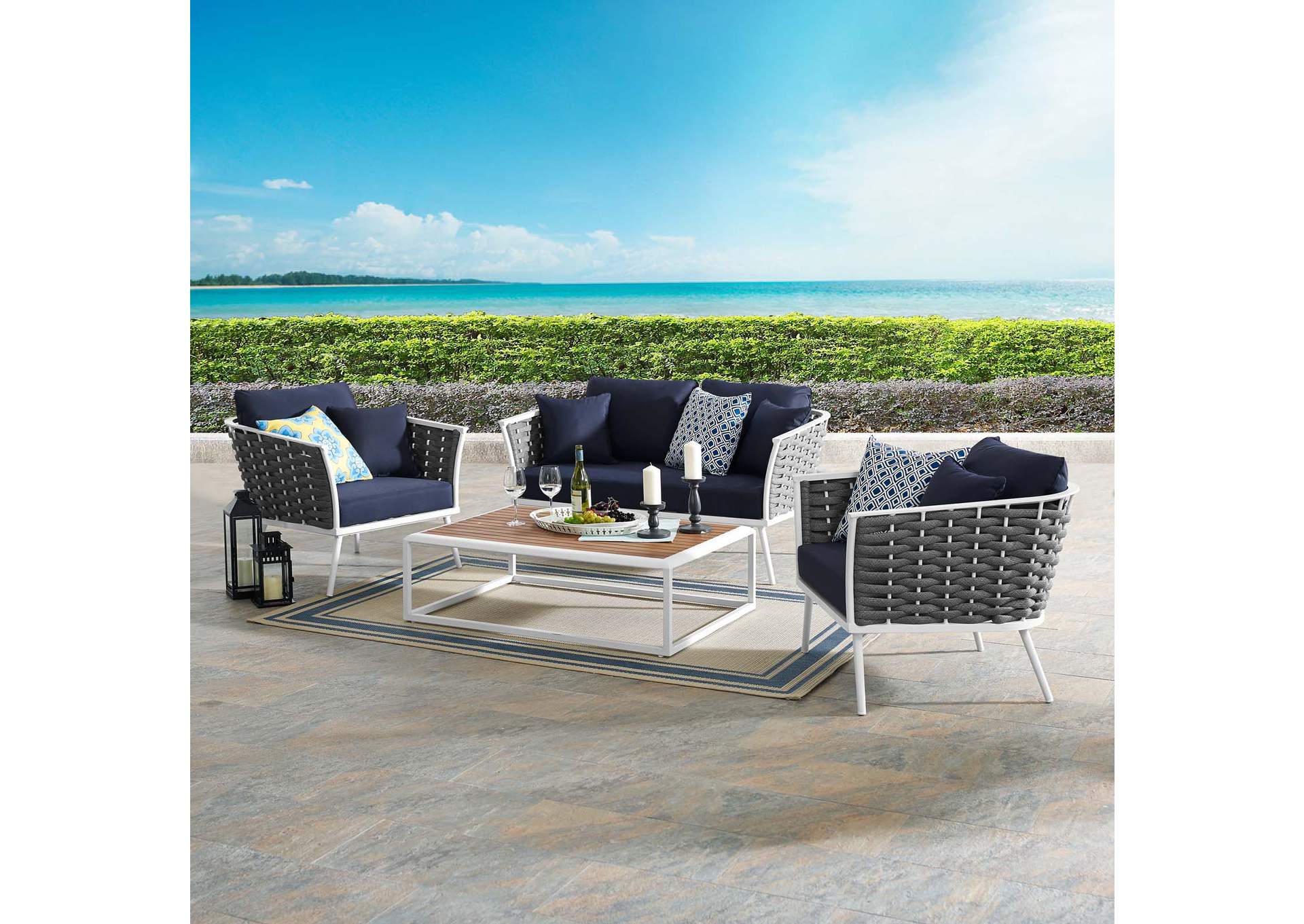 White Navy Stance 4 Piece Outdoor Patio Aluminum Sectional Sofa Set,Modway