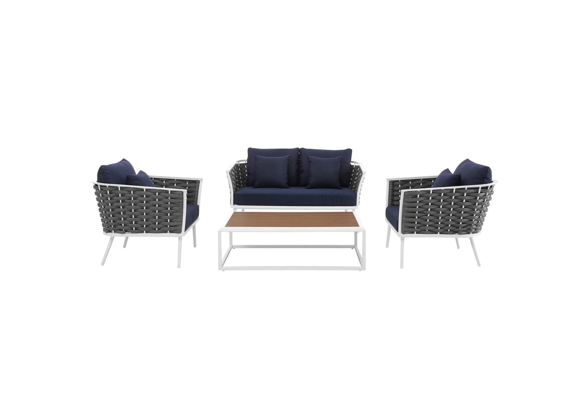 White Navy Stance 4 Piece Outdoor Patio Aluminum Sectional Sofa Set,Modway