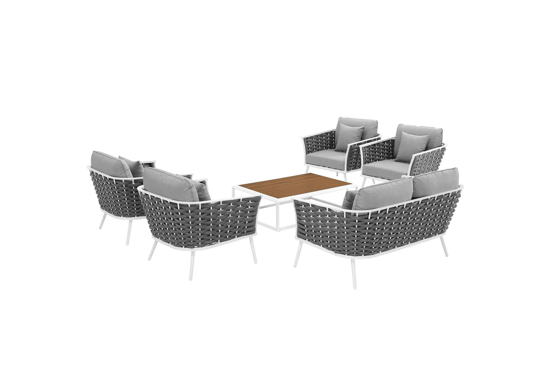 White Gray Stance 6 Piece Outdoor Patio Aluminum Sectional Sofa Set,Modway