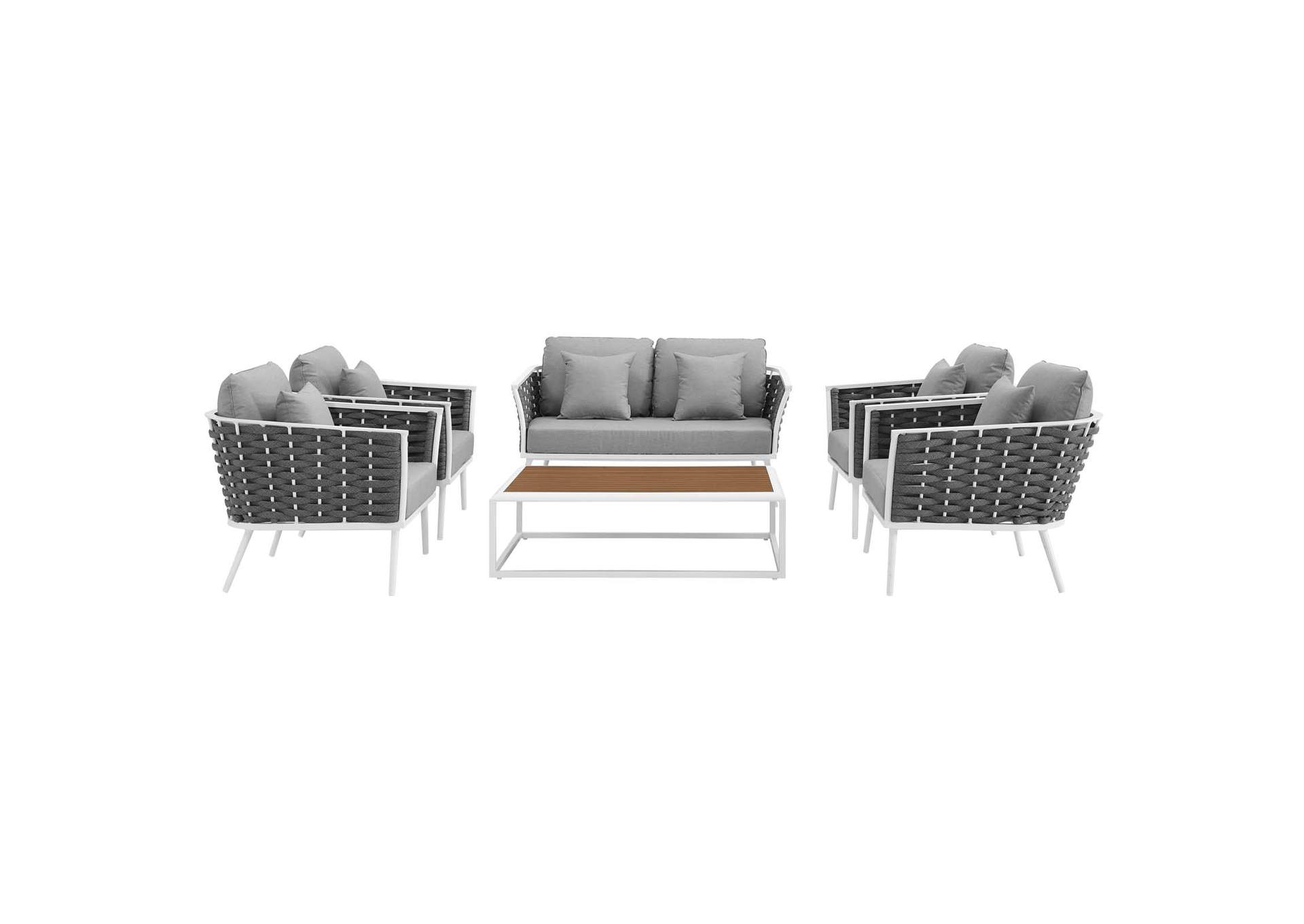 White Gray Stance 6 Piece Outdoor Patio Aluminum Sectional Sofa Set,Modway