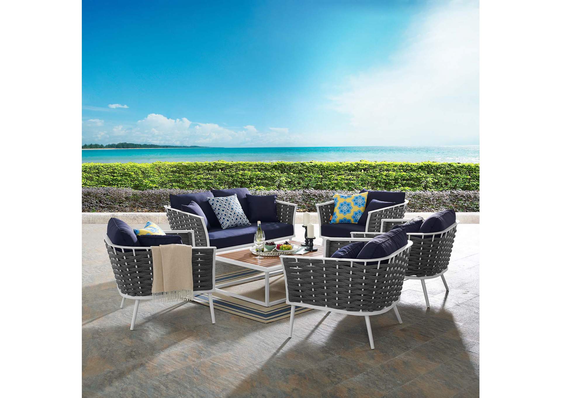 White Navy Stance 6 Piece Outdoor Patio Aluminum Sectional Sofa Set,Modway