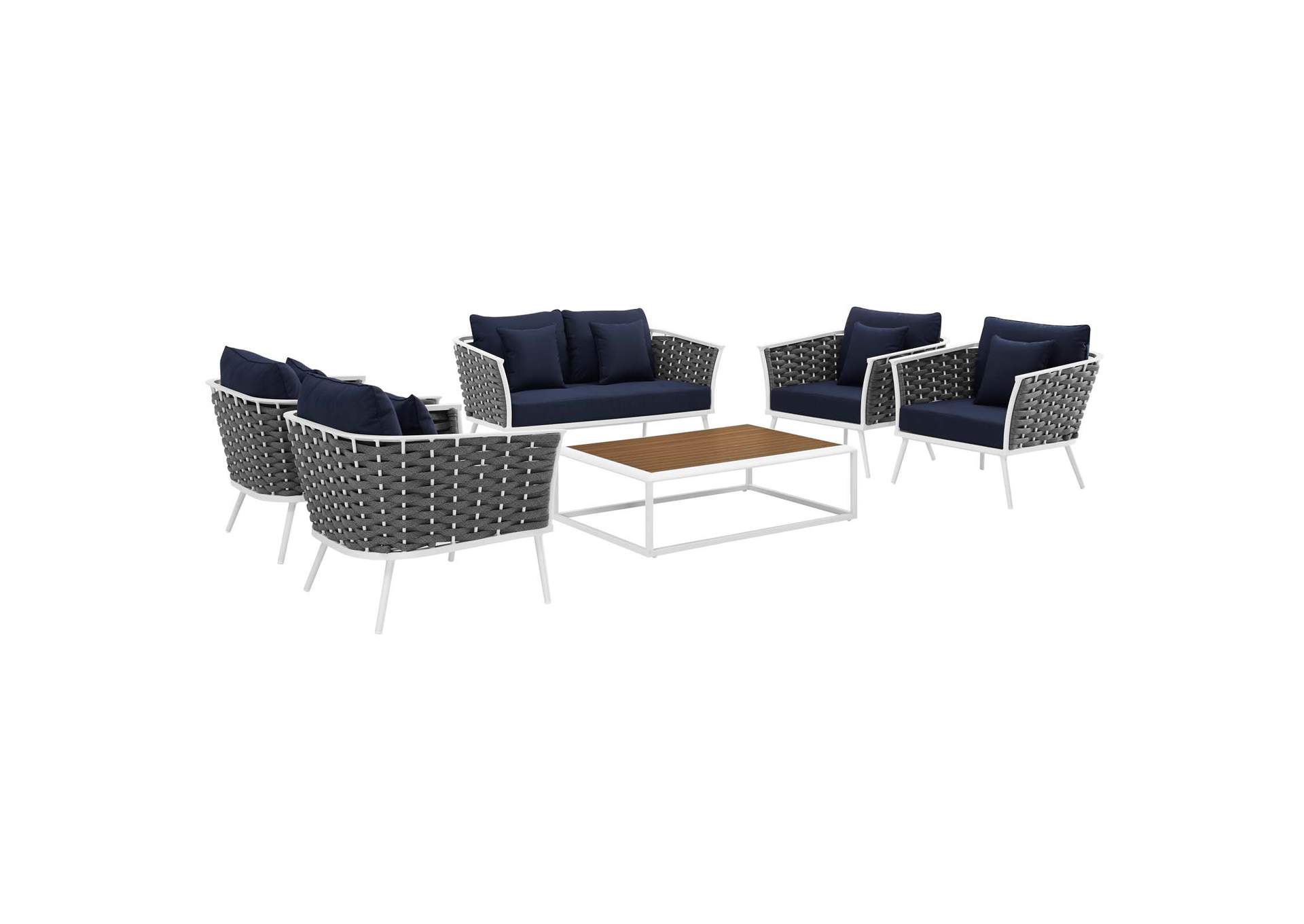 White Navy Stance 6 Piece Outdoor Patio Aluminum Sectional Sofa Set,Modway