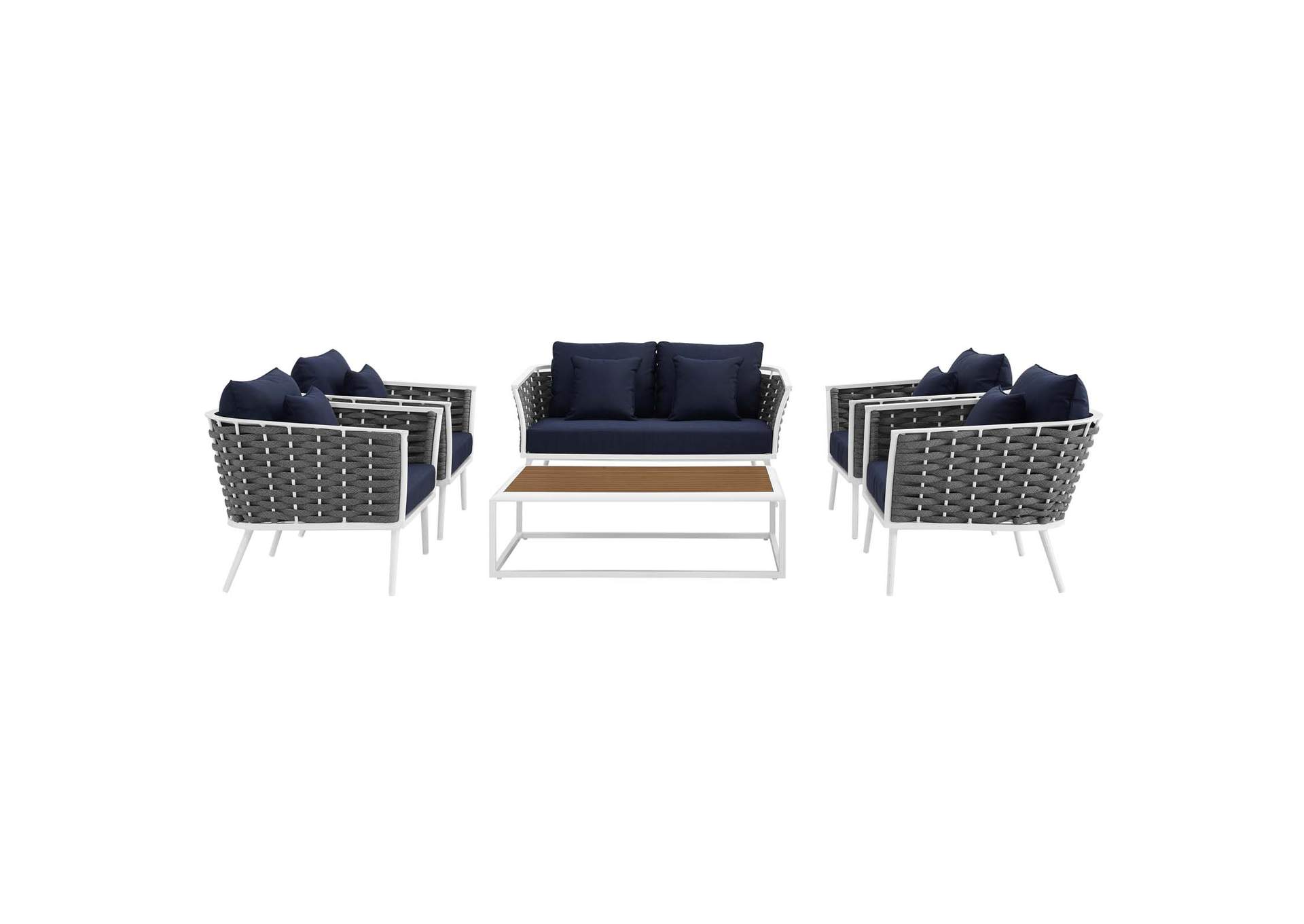 White Navy Stance 6 Piece Outdoor Patio Aluminum Sectional Sofa Set,Modway