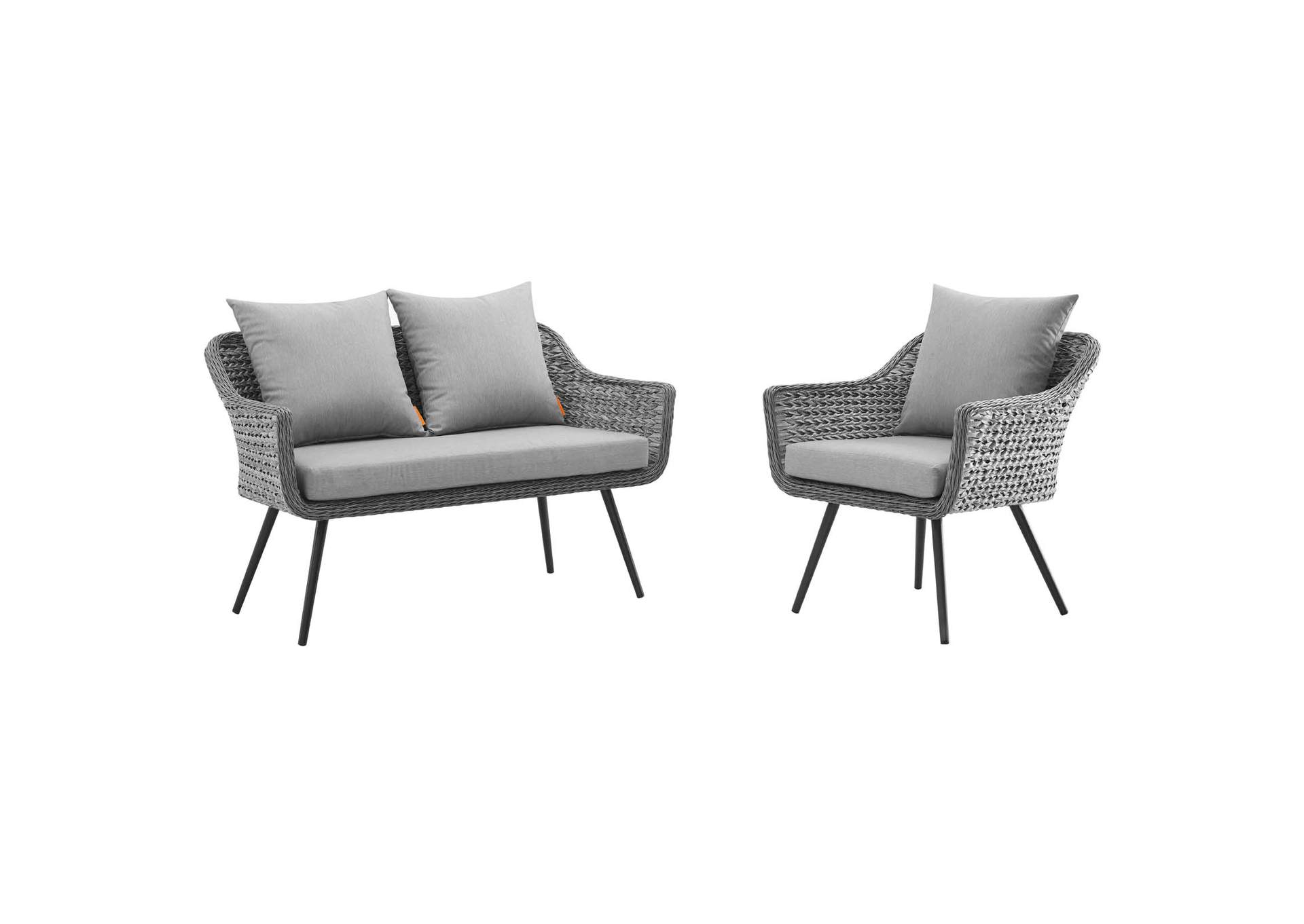 Gray Gray Endeavor 2 Piece Outdoor Patio Wicker Rattan Loveseat and Armchair Set,Modway