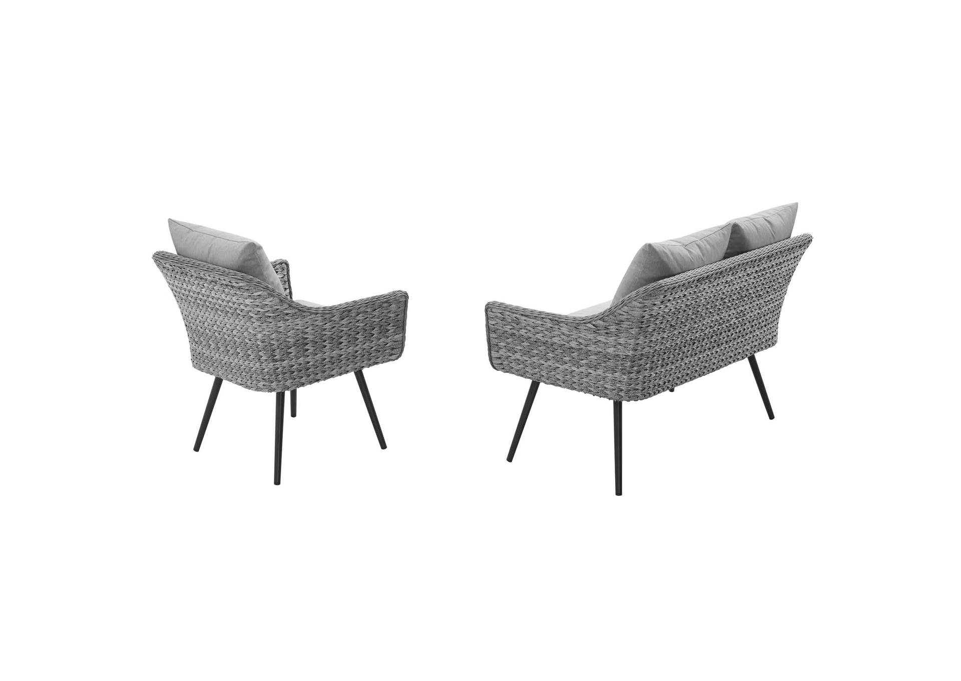 Gray Gray Endeavor 2 Piece Outdoor Patio Wicker Rattan Loveseat and Armchair Set,Modway