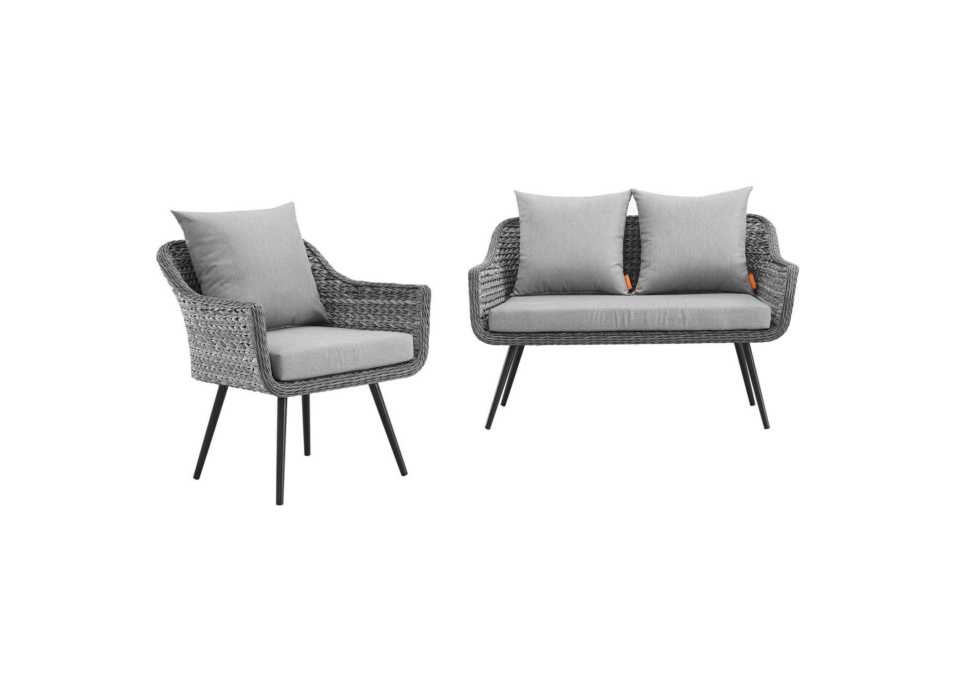 Gray Gray Endeavor 2 Piece Outdoor Patio Wicker Rattan Loveseat and Armchair Set,Modway