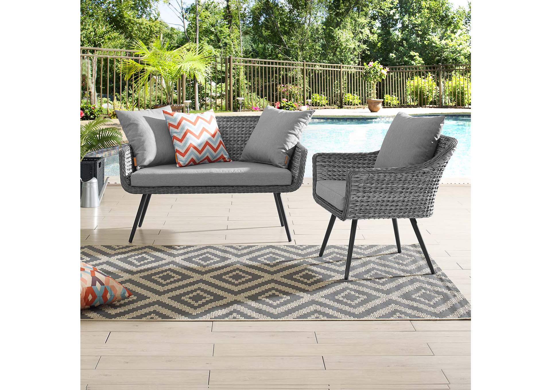 Gray Gray Endeavor 2 Piece Outdoor Patio Wicker Rattan Loveseat and Armchair Set,Modway