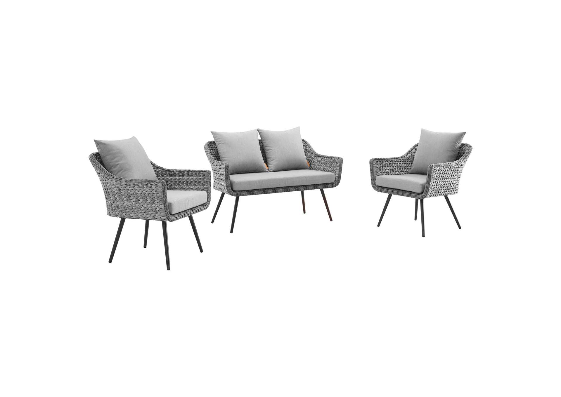 Gray Gray Endeavor 3 Piece Outdoor Patio Wicker Rattan Loveseat and Armchair Set,Modway