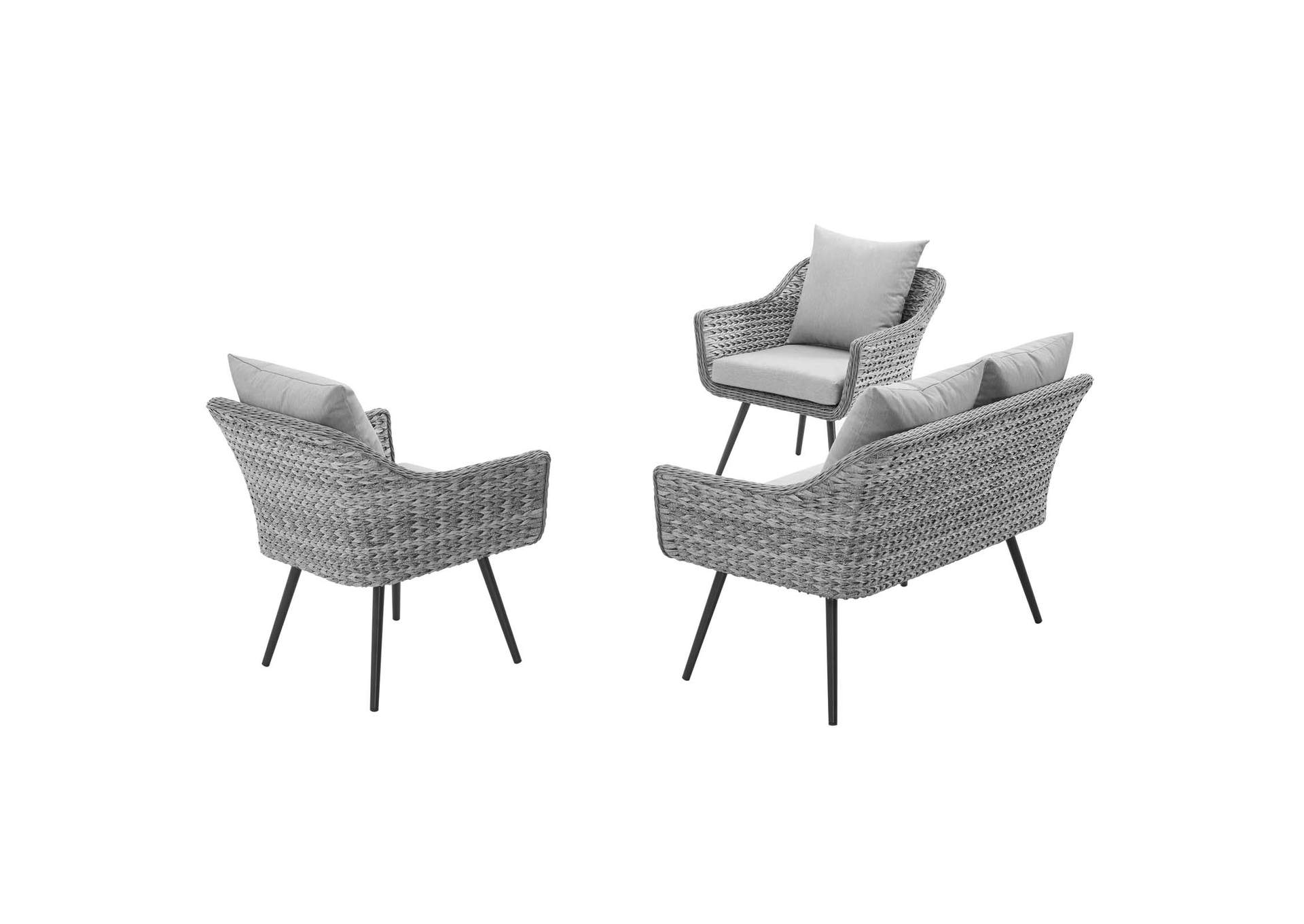 Gray Gray Endeavor 3 Piece Outdoor Patio Wicker Rattan Loveseat and Armchair Set,Modway