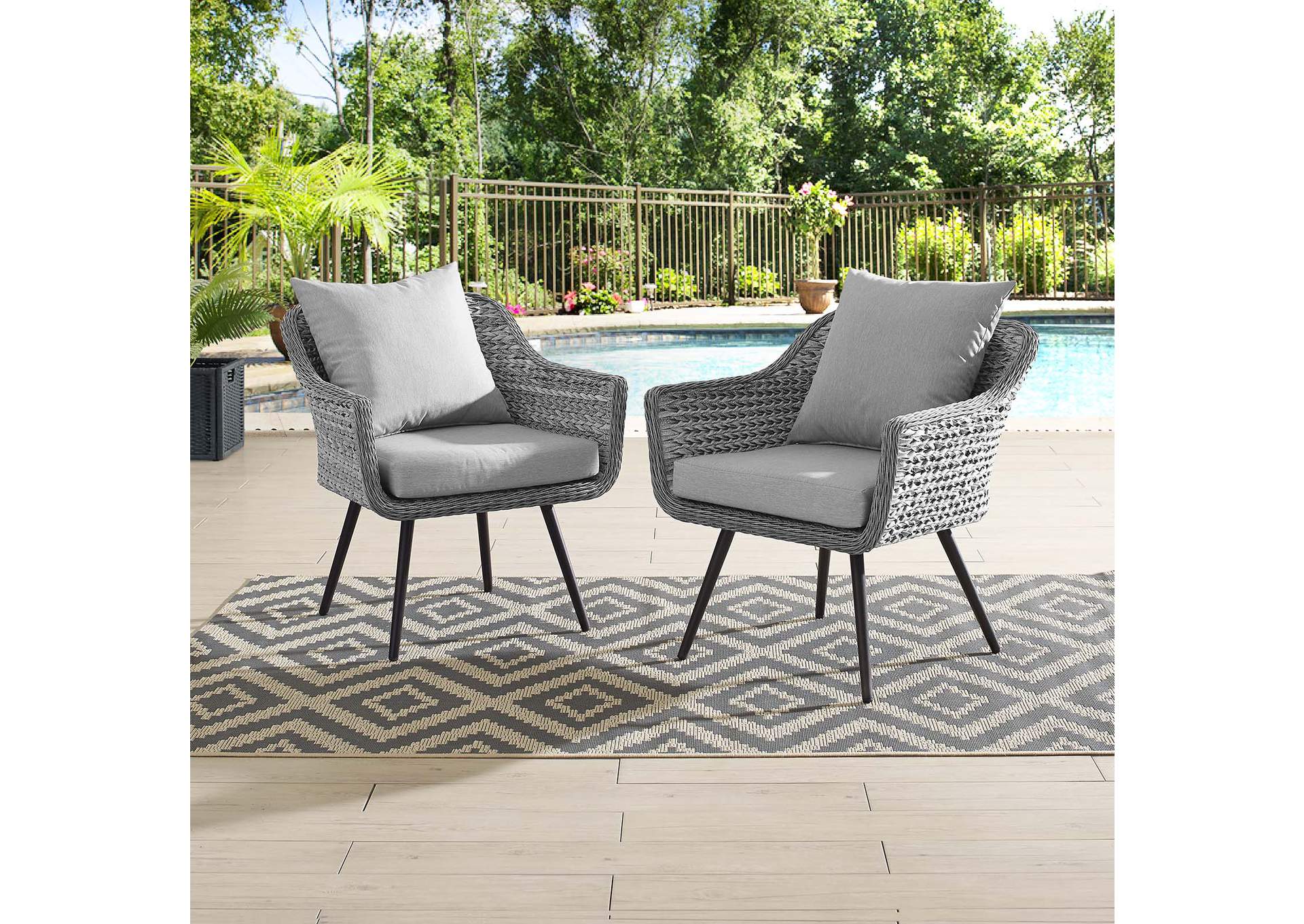 Gray Gray Endeavor Armchair Outdoor Patio Wicker Rattan [Set of 2],Modway