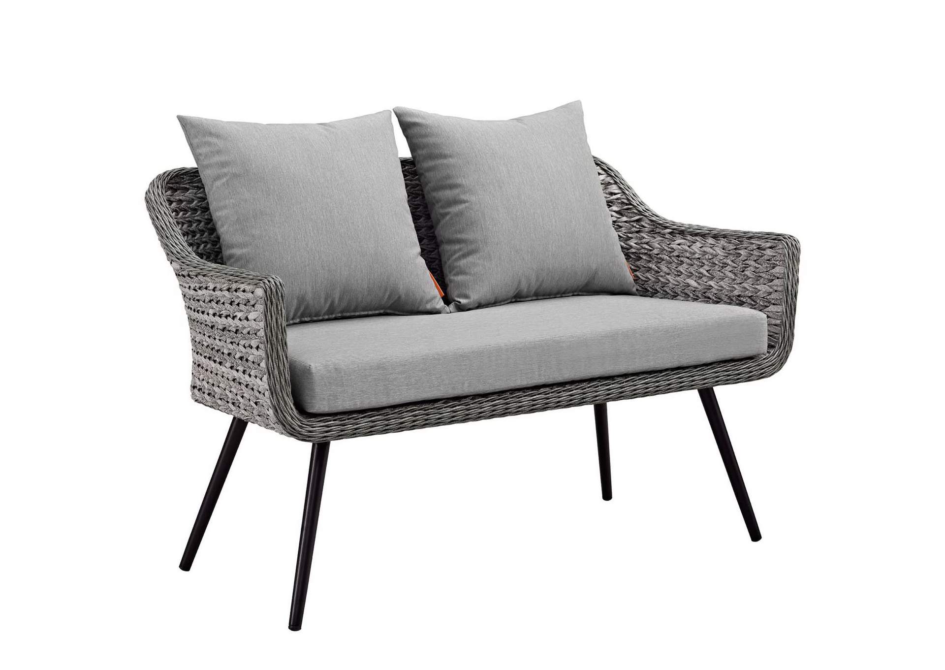 Gray Gray Endeavor 4 Piece Outdoor Patio Wicker Rattan Loveseat Armchair and Coffee Table Set,Modway