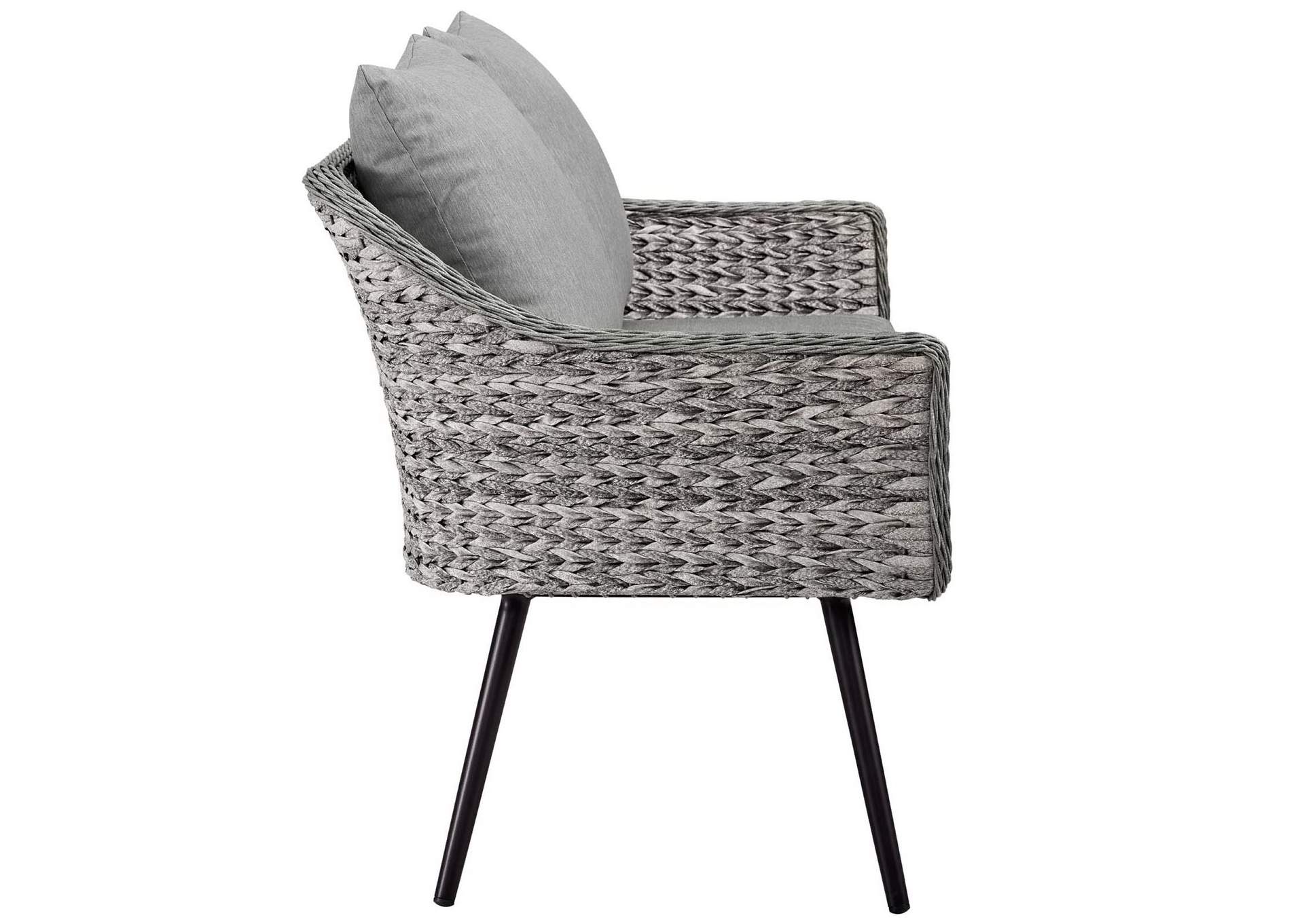 Gray Gray Endeavor 4 Piece Outdoor Patio Wicker Rattan Loveseat Armchair and Coffee Table Set,Modway