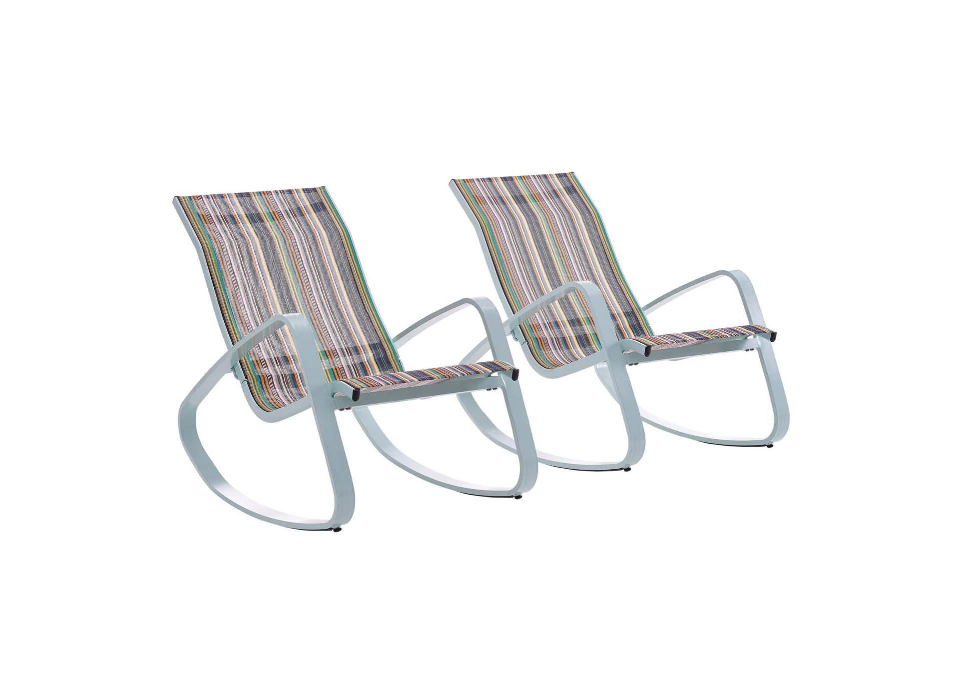 Green Stripe Traveler Rocking Lounge Chair Outdoor Patio Mesh Sling [Set of 2],Modway