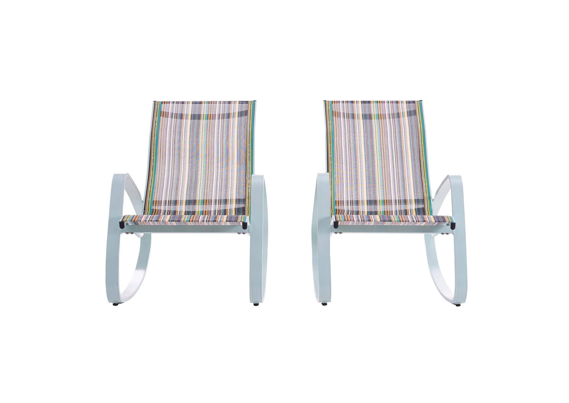 Green Stripe Traveler Rocking Lounge Chair Outdoor Patio Mesh Sling [Set of 2],Modway