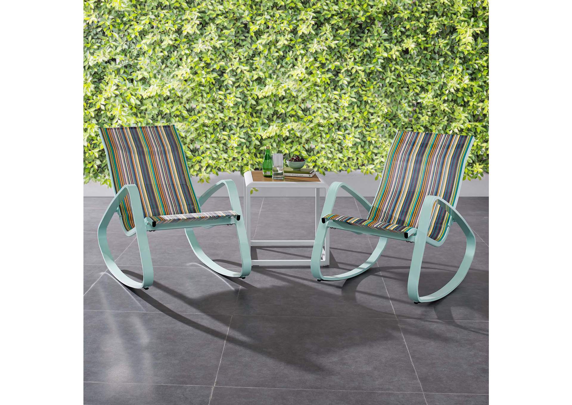 Green Stripe Traveler Rocking Lounge Chair Outdoor Patio Mesh Sling [Set of 2],Modway