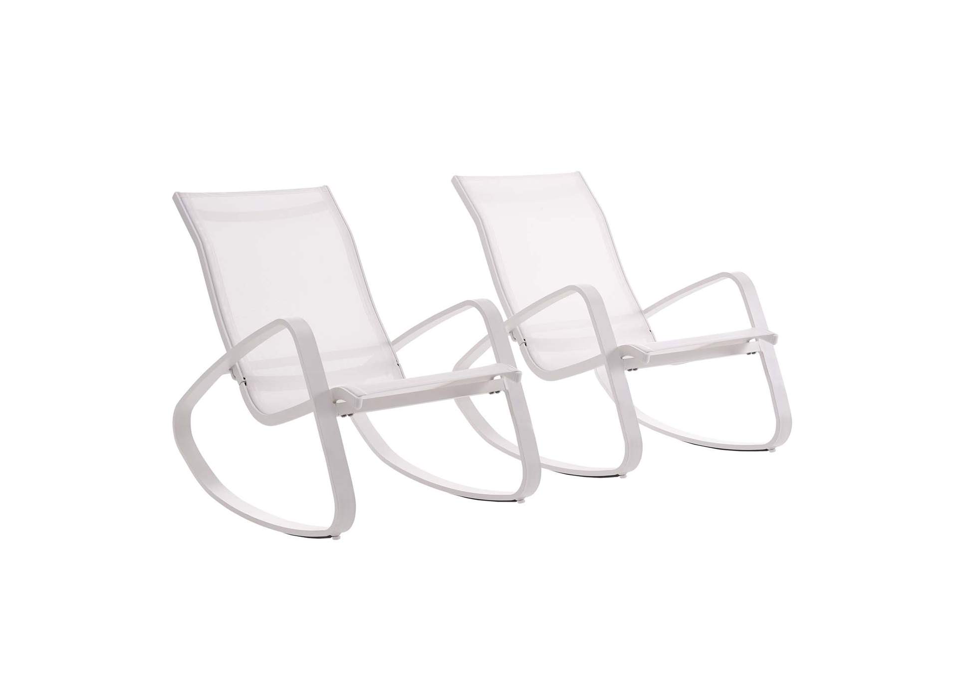 White White Traveler Rocking Lounge Chair Outdoor Patio Mesh Sling [Set of 2],Modway