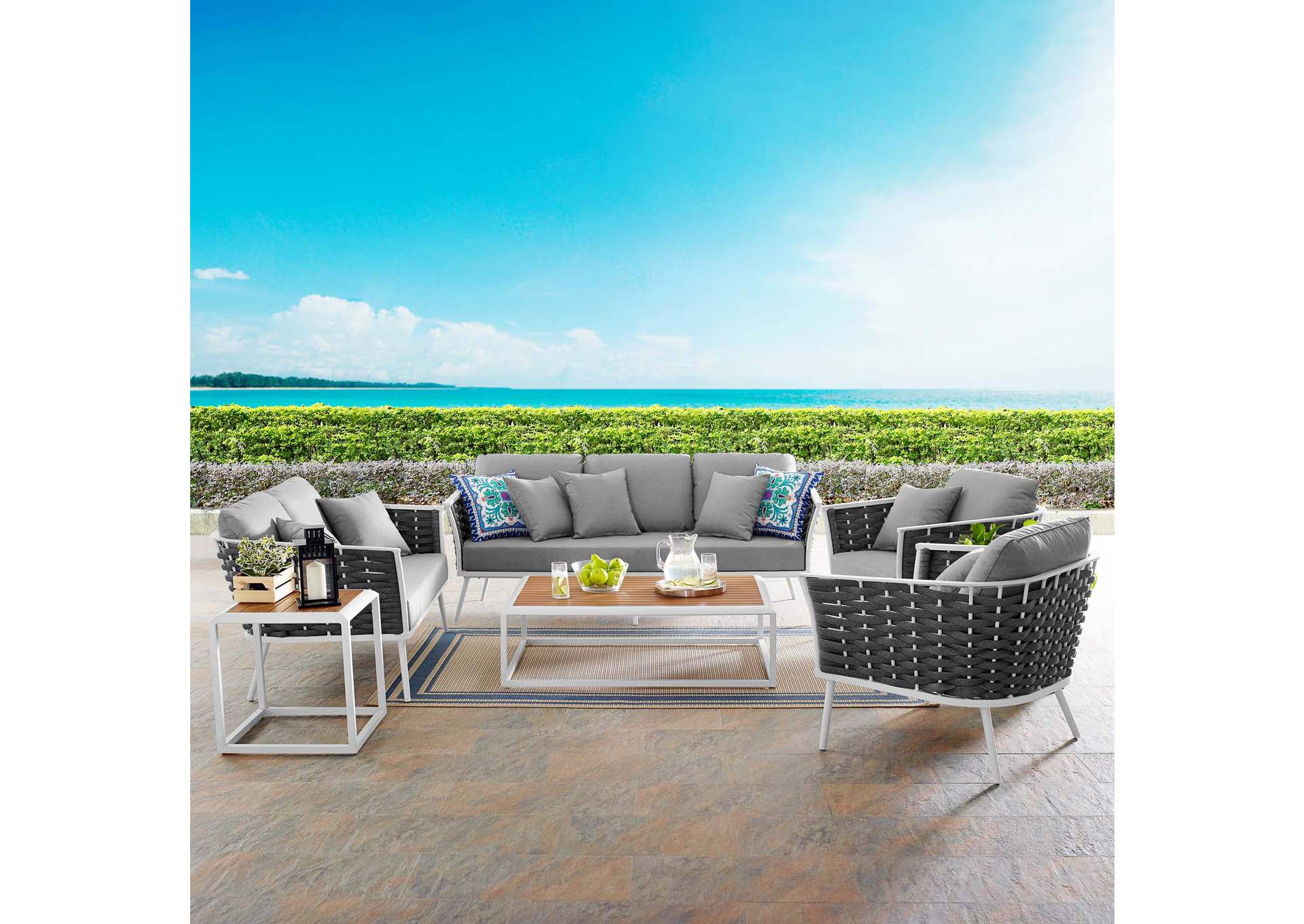 White Gray Stance 5 Piece Outdoor Patio Aluminum Sectional Sofa Set,Modway