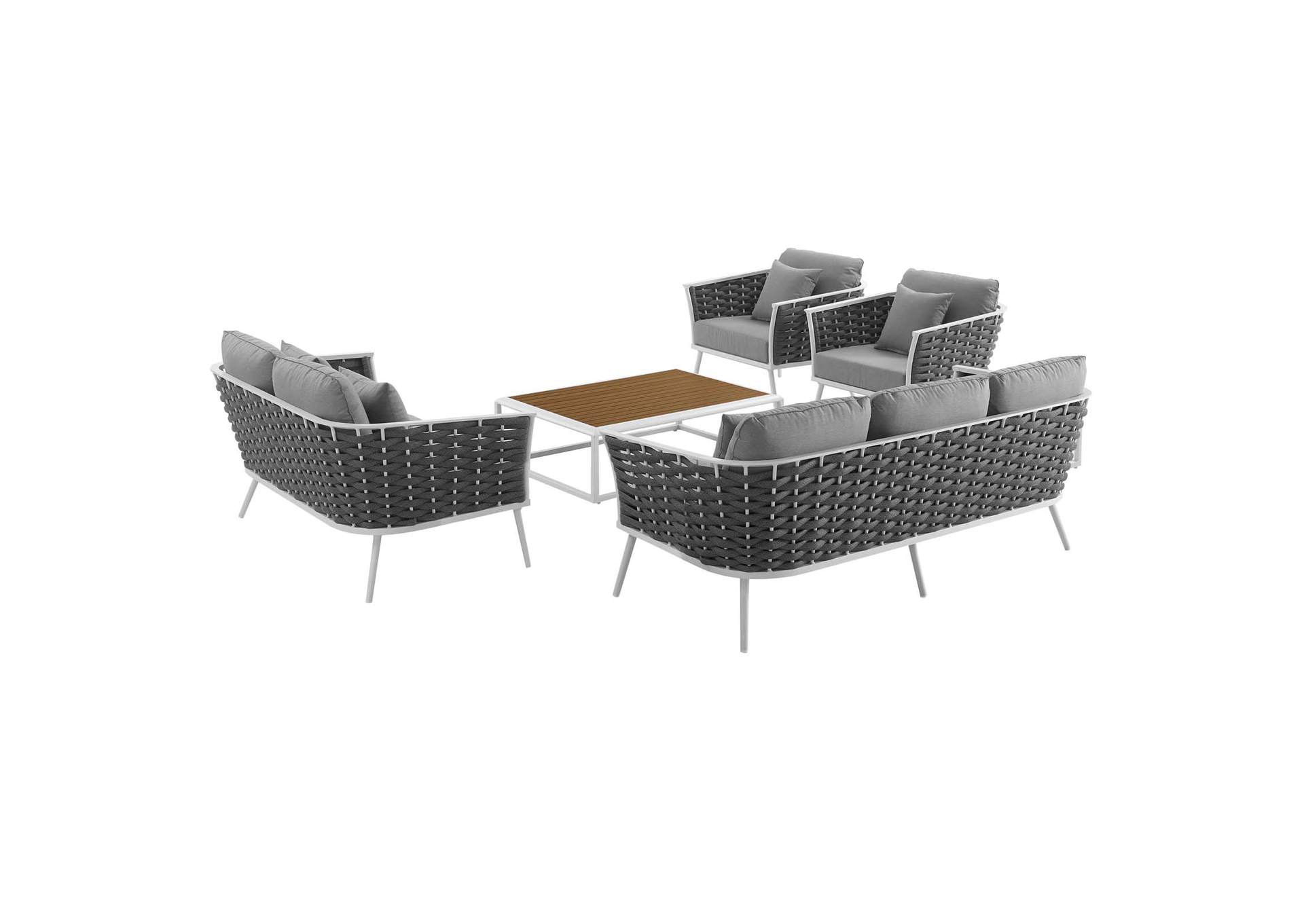 White Gray Stance 5 Piece Outdoor Patio Aluminum Sectional Sofa Set,Modway