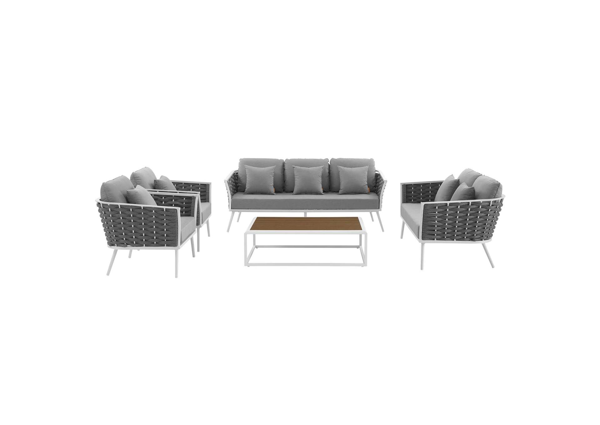 White Gray Stance 5 Piece Outdoor Patio Aluminum Sectional Sofa Set,Modway