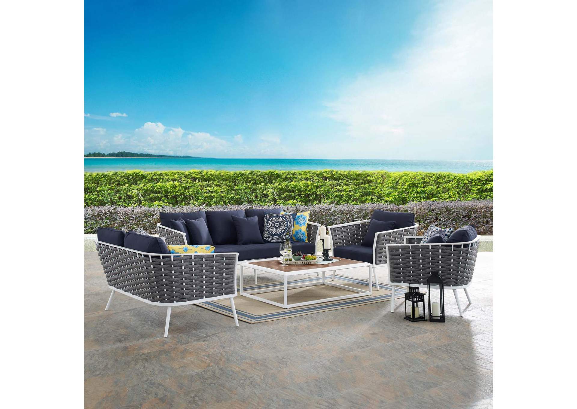 White Navy Stance 5 Piece Outdoor Patio Aluminum Sectional Sofa Set,Modway