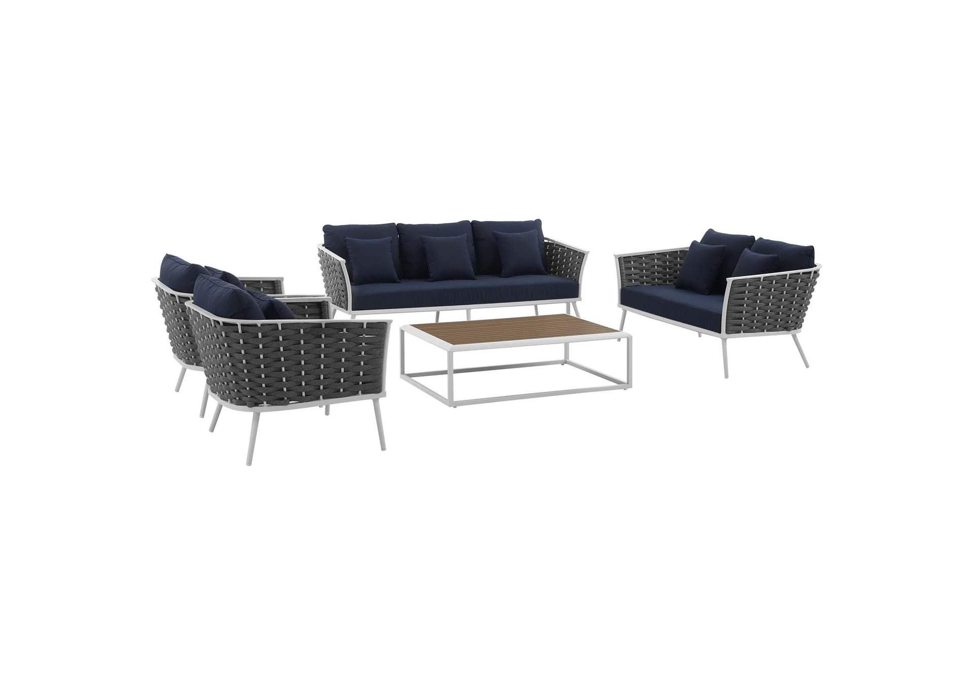 White Navy Stance 5 Piece Outdoor Patio Aluminum Sectional Sofa Set,Modway
