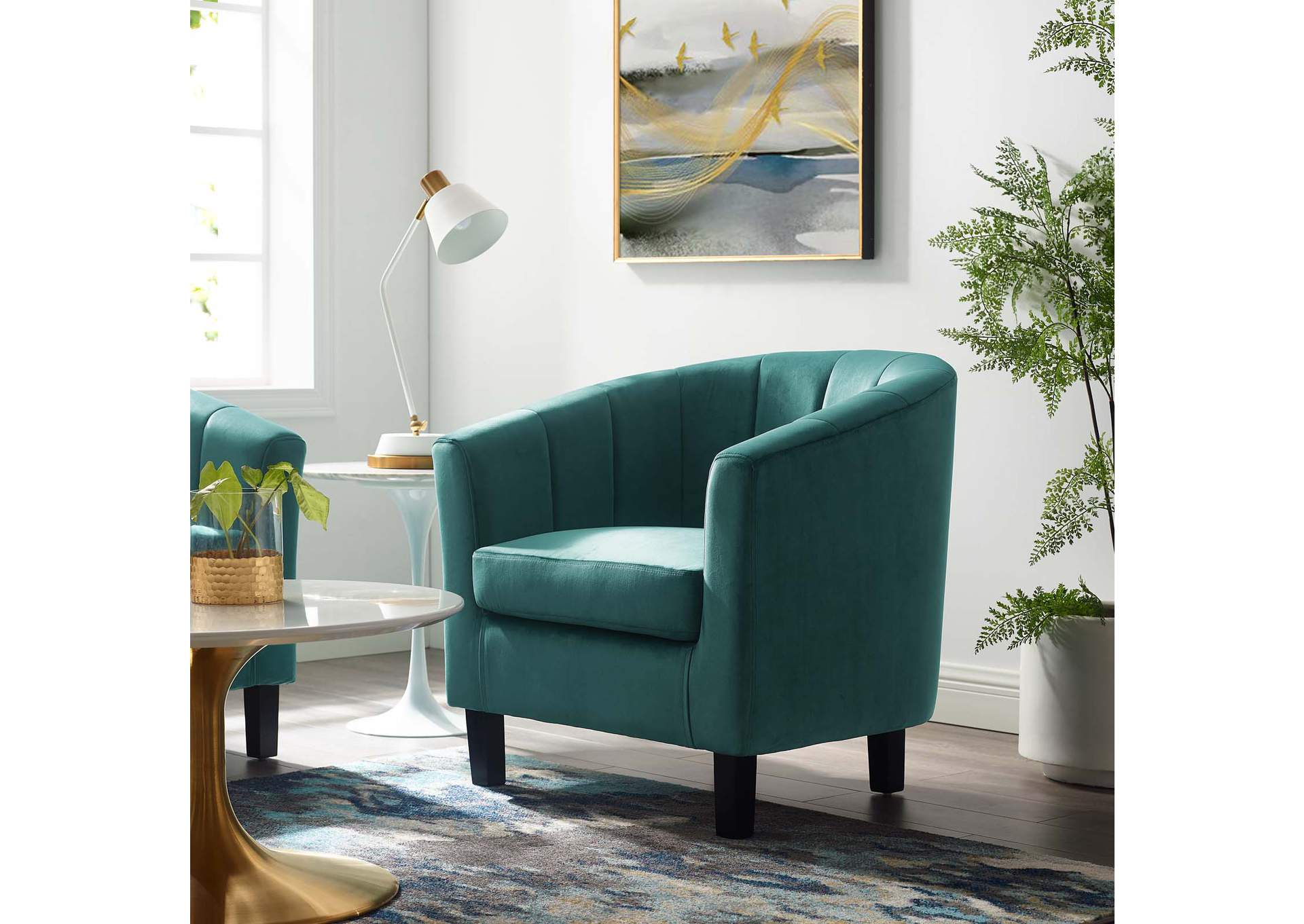 Teal Prospect Channel Tufted Performance Velvet Arm Chair,Modway