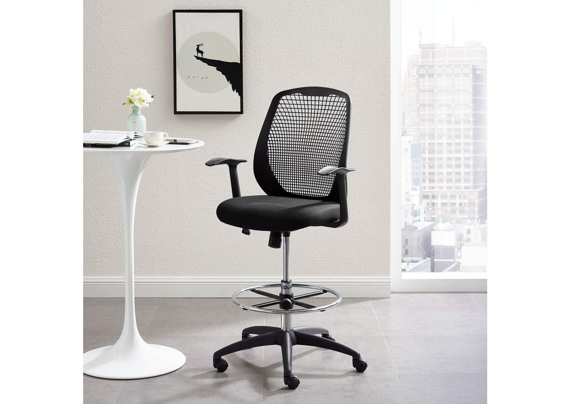 Black Intrepid Mesh Drafting Chair,Modway