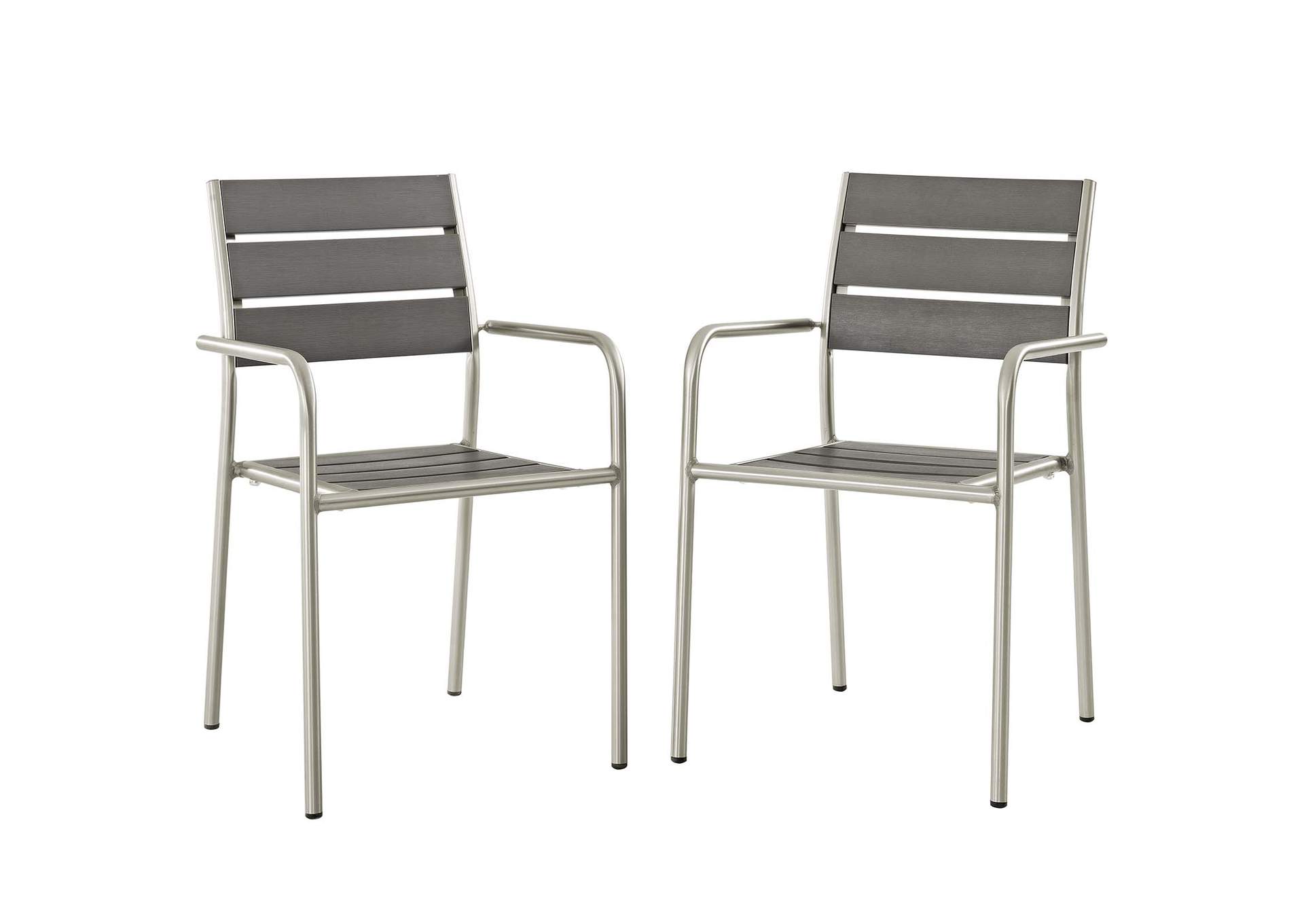 Silver Gray Shore Outdoor Patio Aluminum Dining Rounded Armchair [Set of 2],Modway