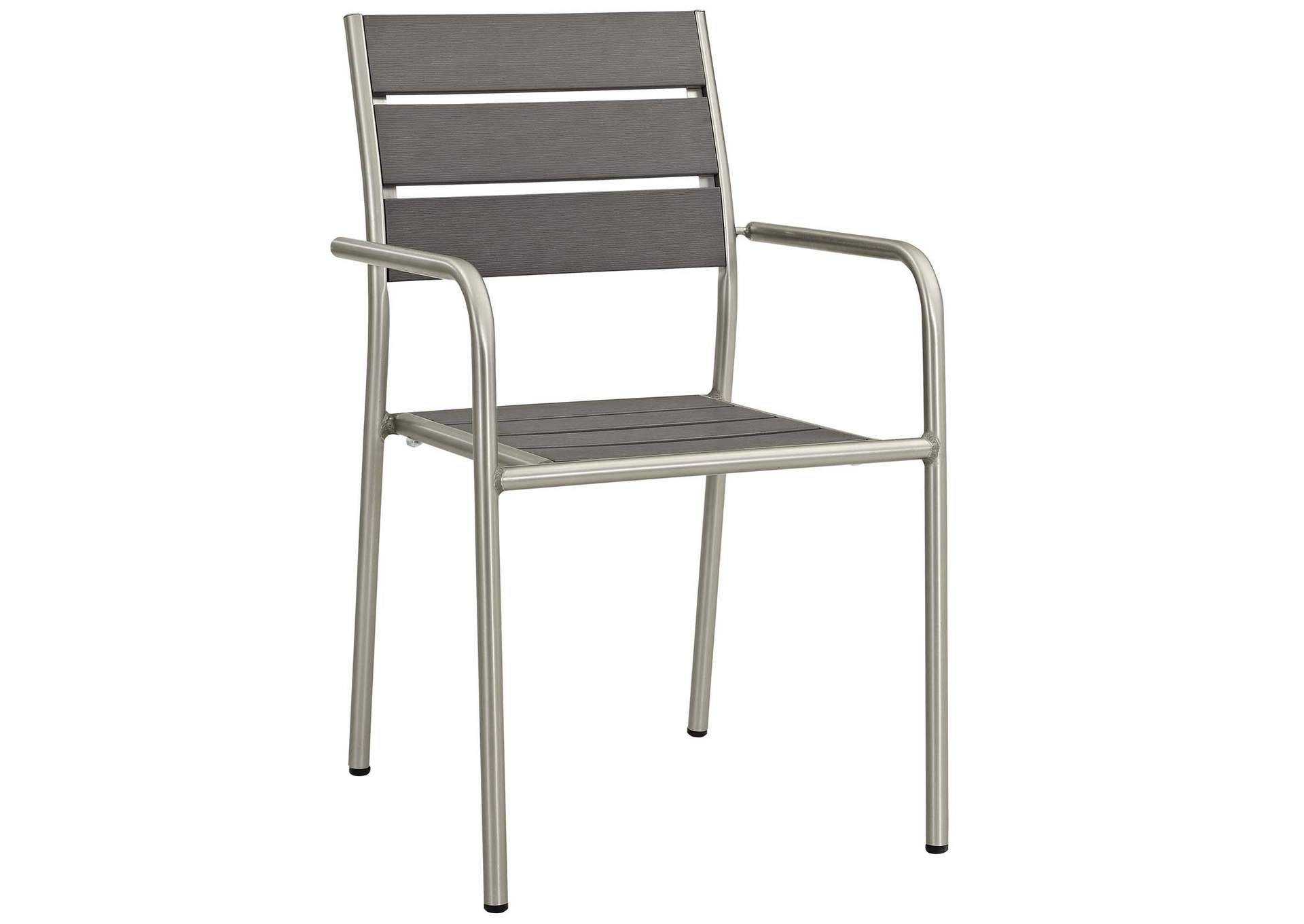 Silver Gray Shore Outdoor Patio Aluminum Dining Rounded Armchair [Set of 2],Modway