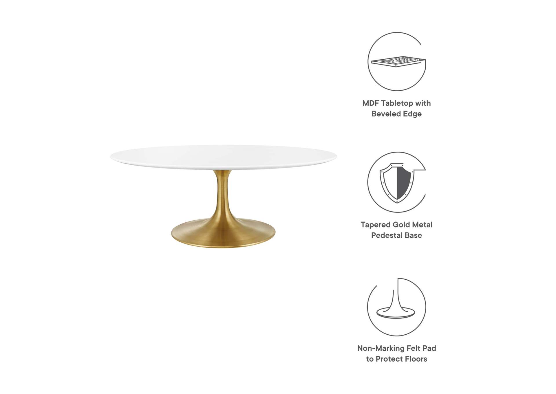 Gold White Lippa 42" Oval-Shaped Wood Top Coffee Table,Modway