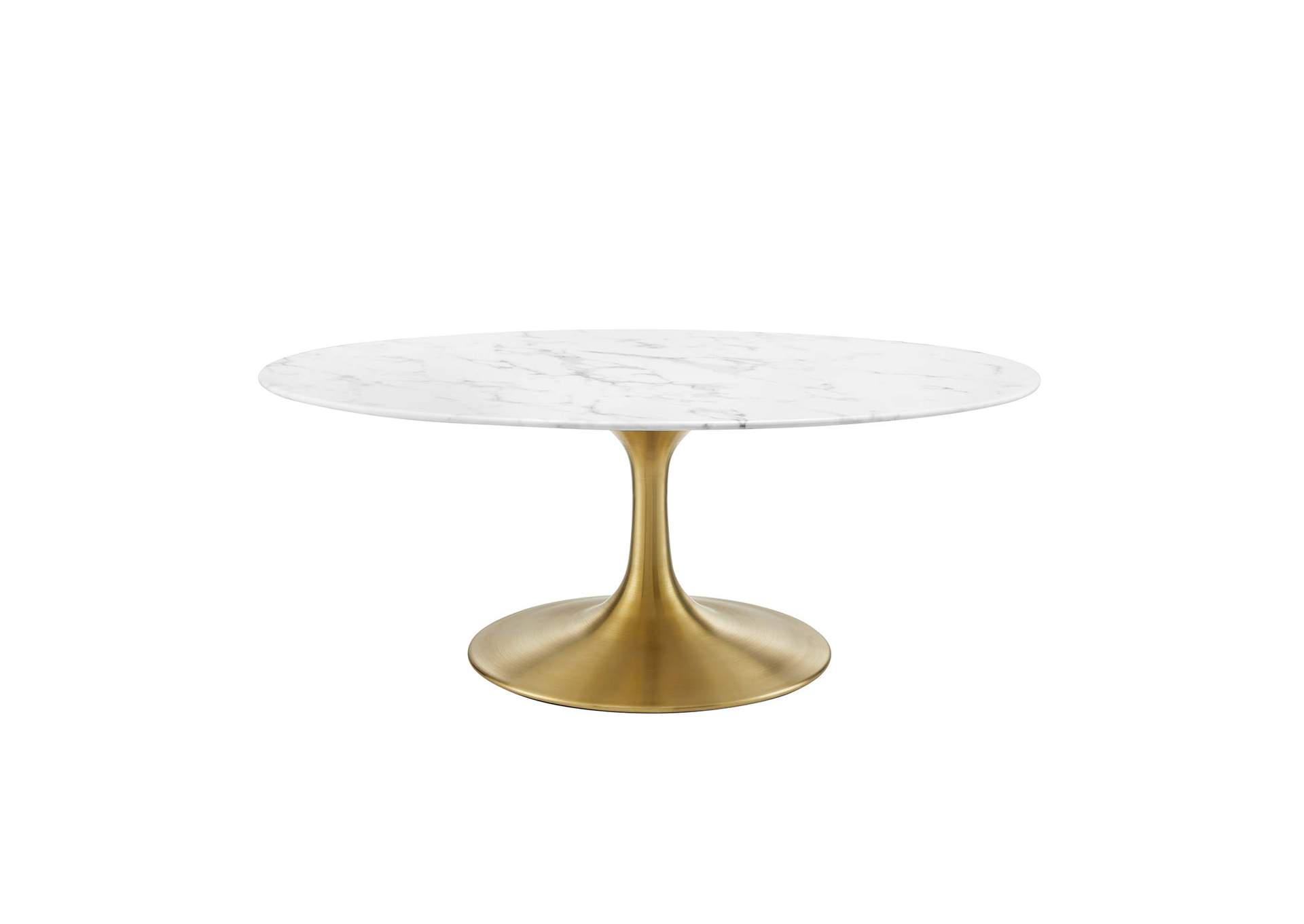 Gold White Lippa 42" Oval-Shaped Artifical Artificial Marble Coffee Table,Modway