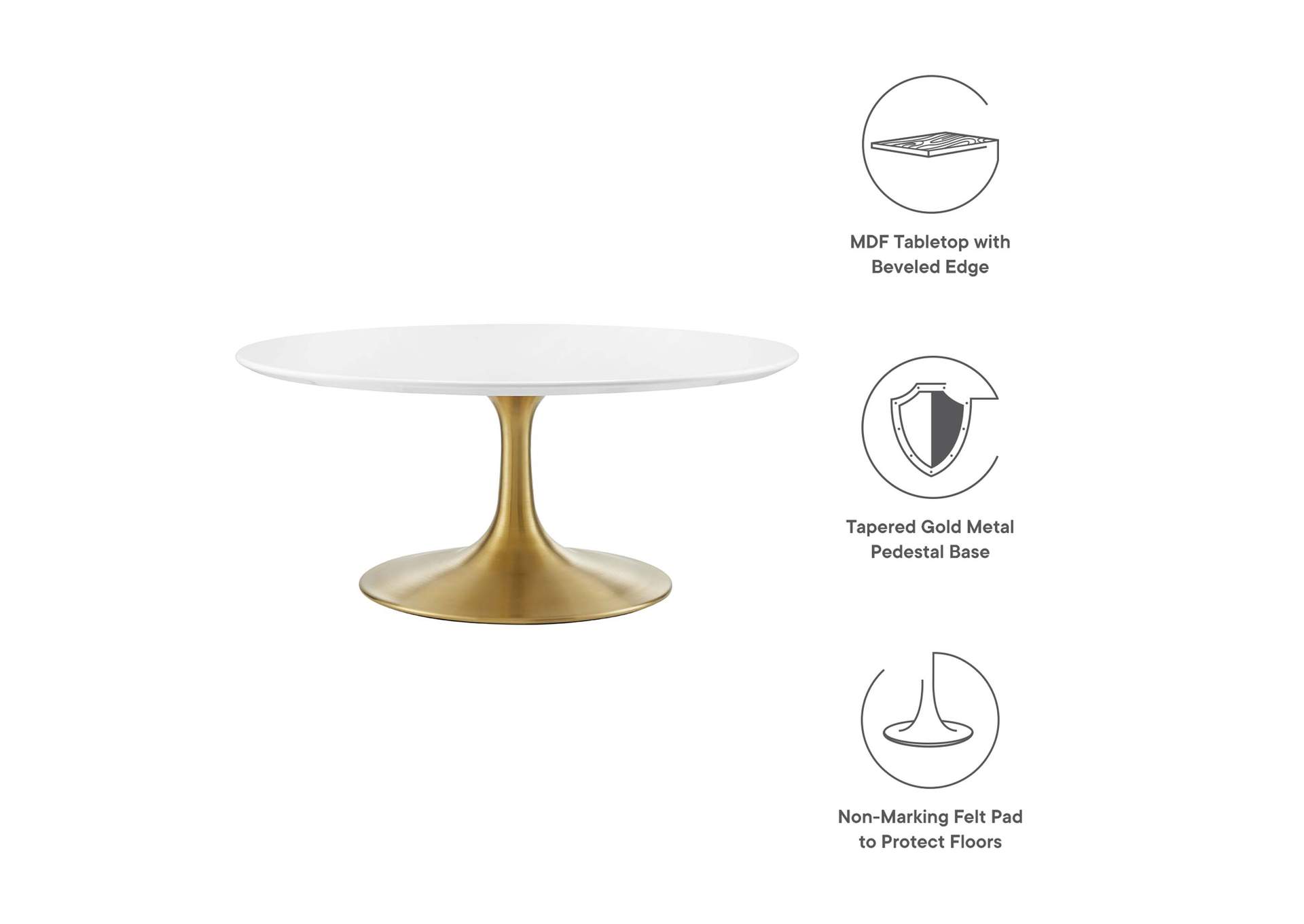 Gold White Lippa 36" Wood Coffee Table,Modway