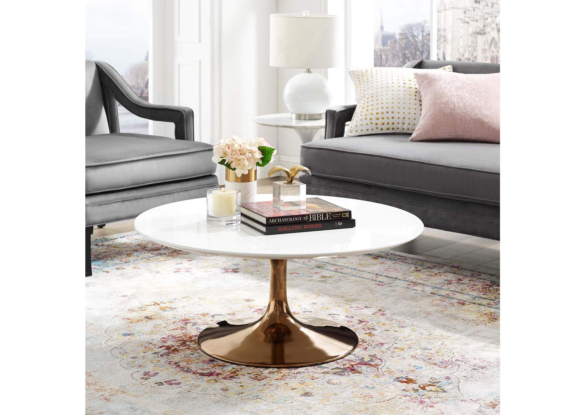 Rose White Lippa 36" Wood Coffee Table,Modway