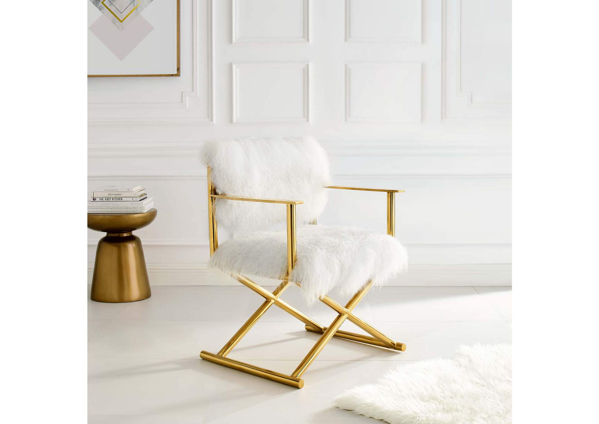 Gold White Action Pure White Cashmere Accent Director's Chair,Modway