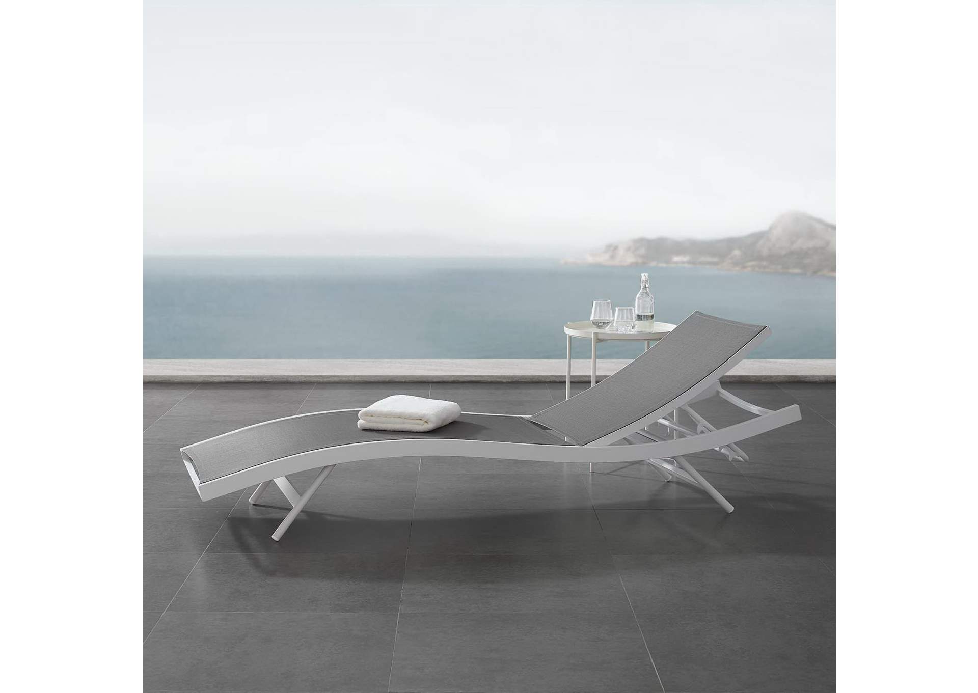 White Gray Glimpse Outdoor Patio Mesh Chaise Lounge Chair,Modway