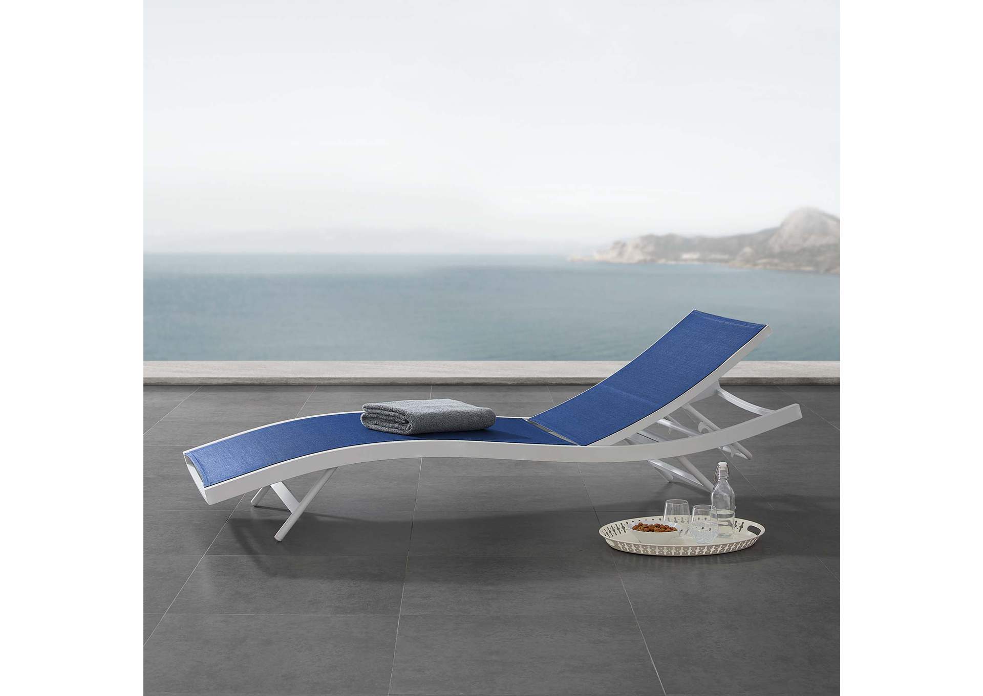 White Navy Glimpse Outdoor Patio Mesh Chaise Lounge Chair,Modway