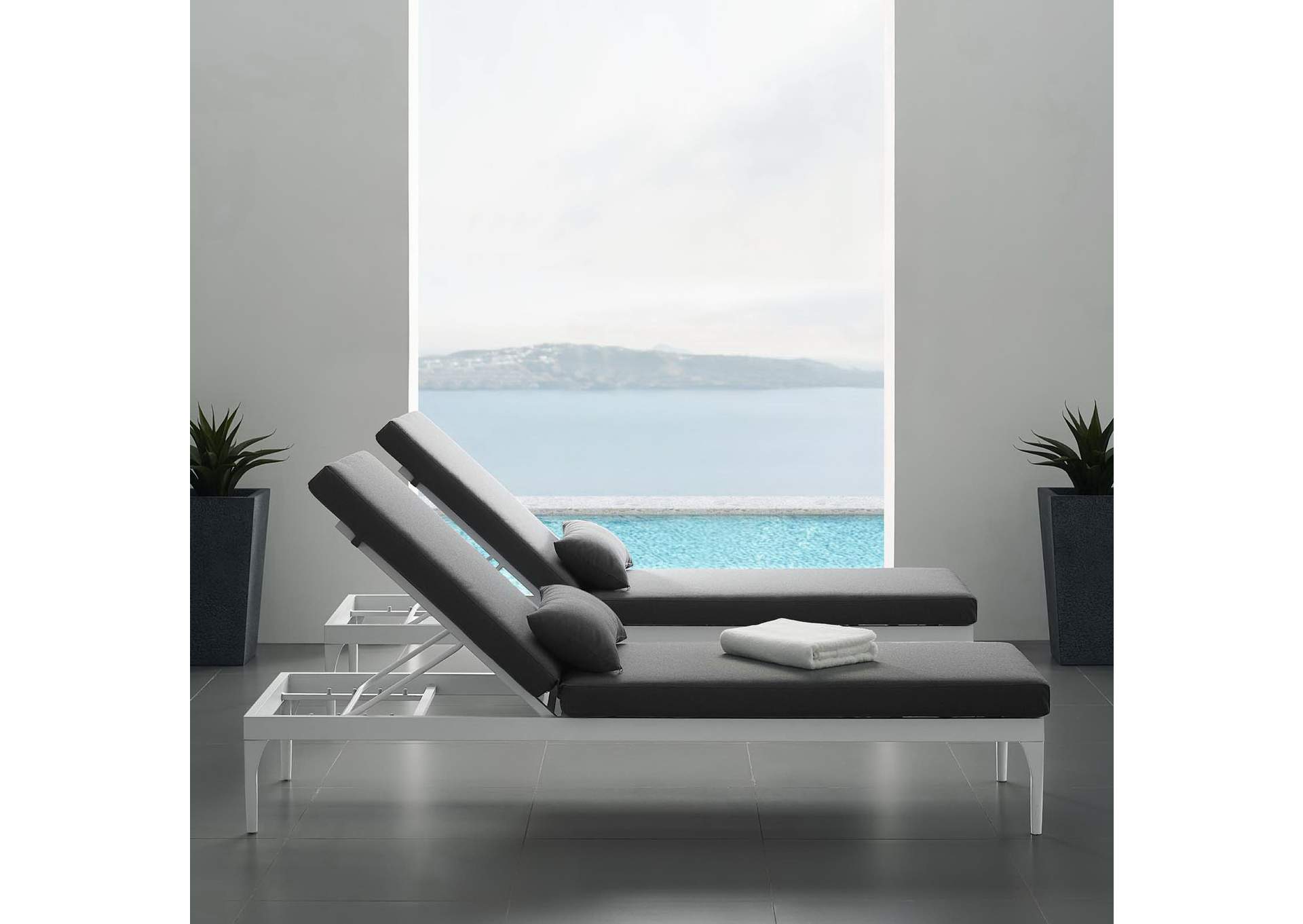 White Charcoal Perspective Cushion Outdoor Patio Chaise Lounge Chair,Modway