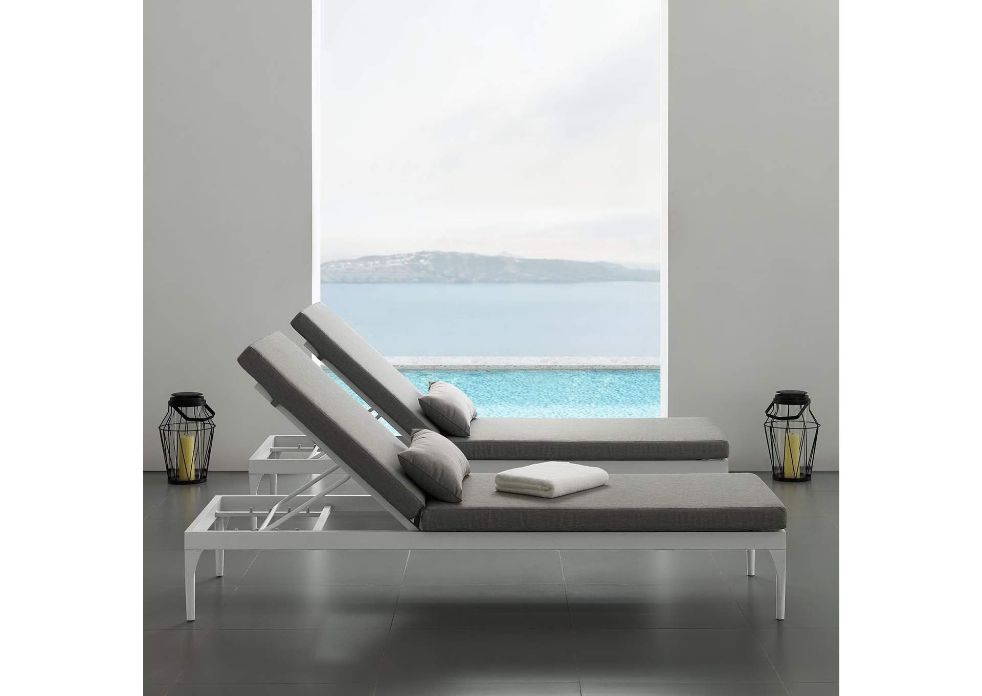 White Gray Perspective Cushion Outdoor Patio Chaise Lounge Chair,Modway