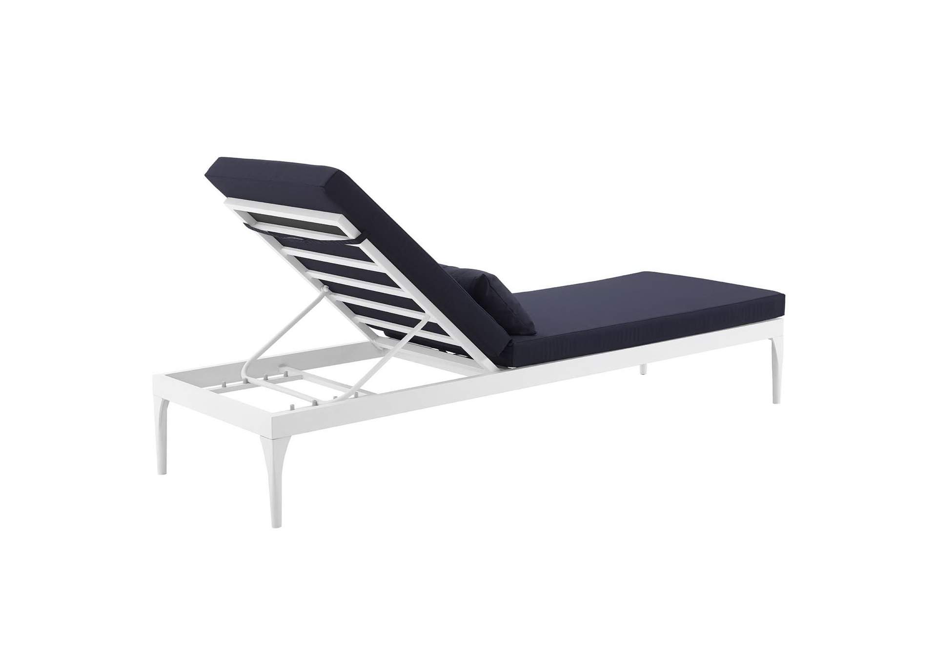 White Navy Perspective Cushion Outdoor Patio Chaise Lounge Chair,Modway