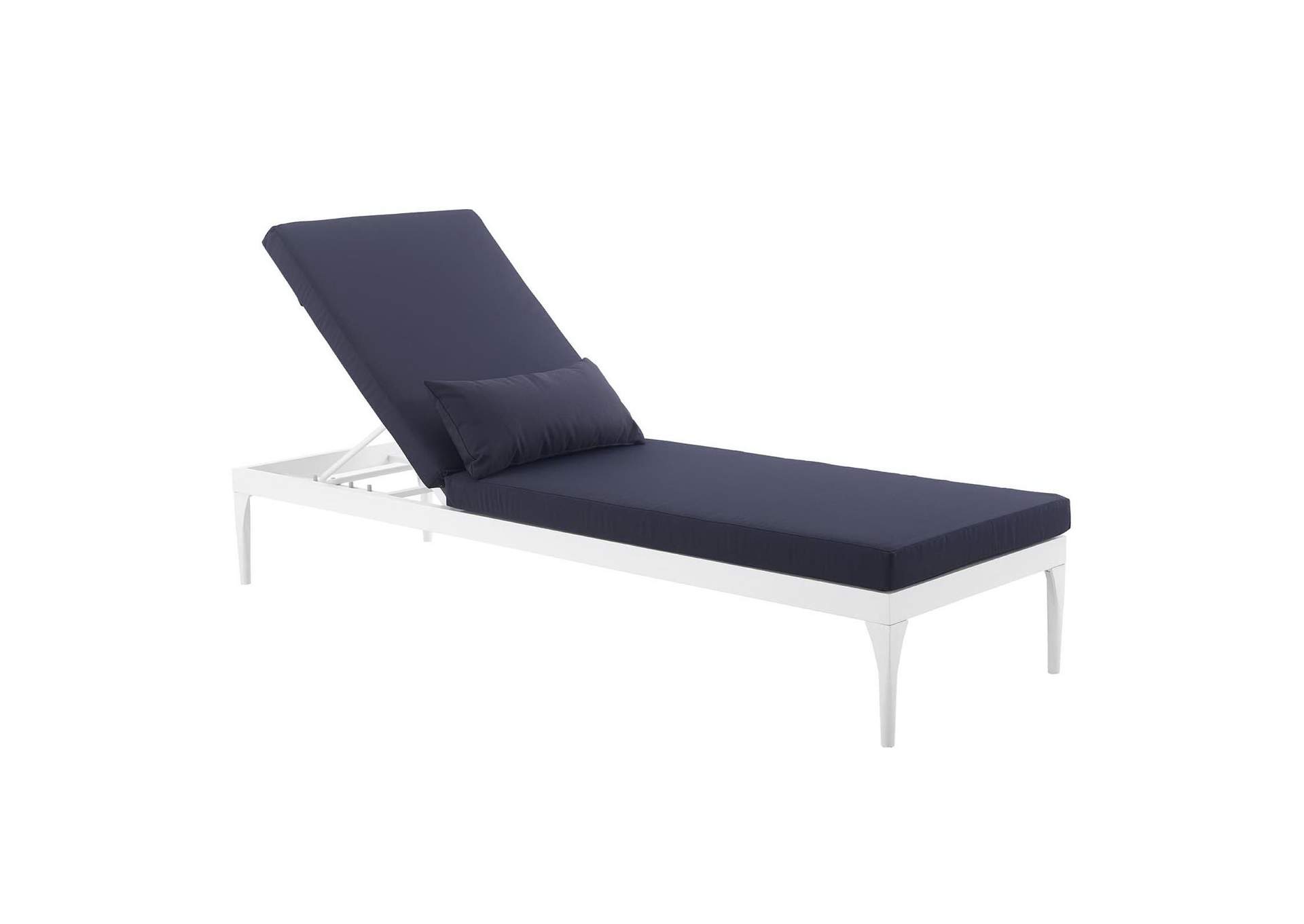 White Navy Perspective Cushion Outdoor Patio Chaise Lounge Chair,Modway