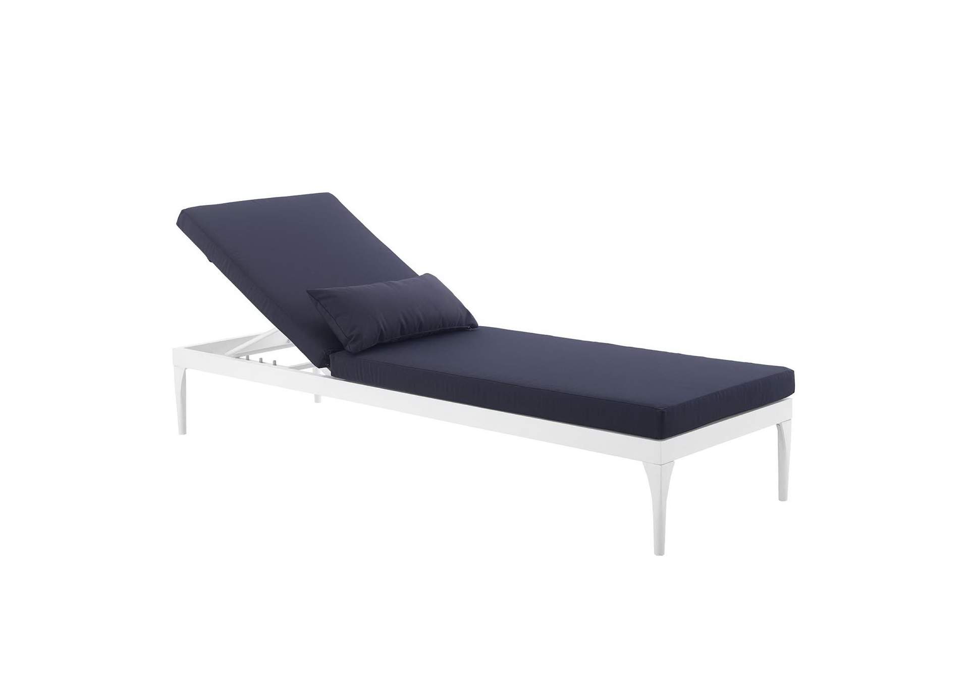 White Navy Perspective Cushion Outdoor Patio Chaise Lounge Chair,Modway