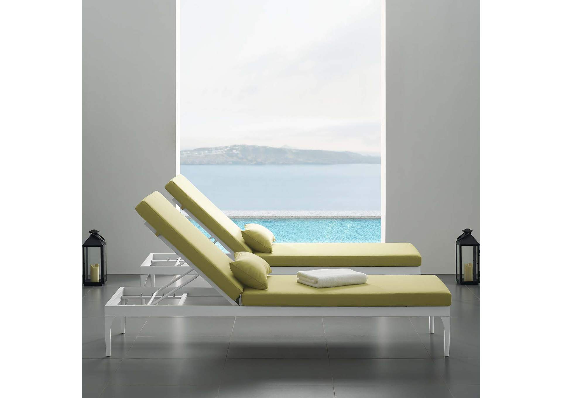 White Peridot Perspective Cushion Outdoor Patio Chaise Lounge Chair,Modway
