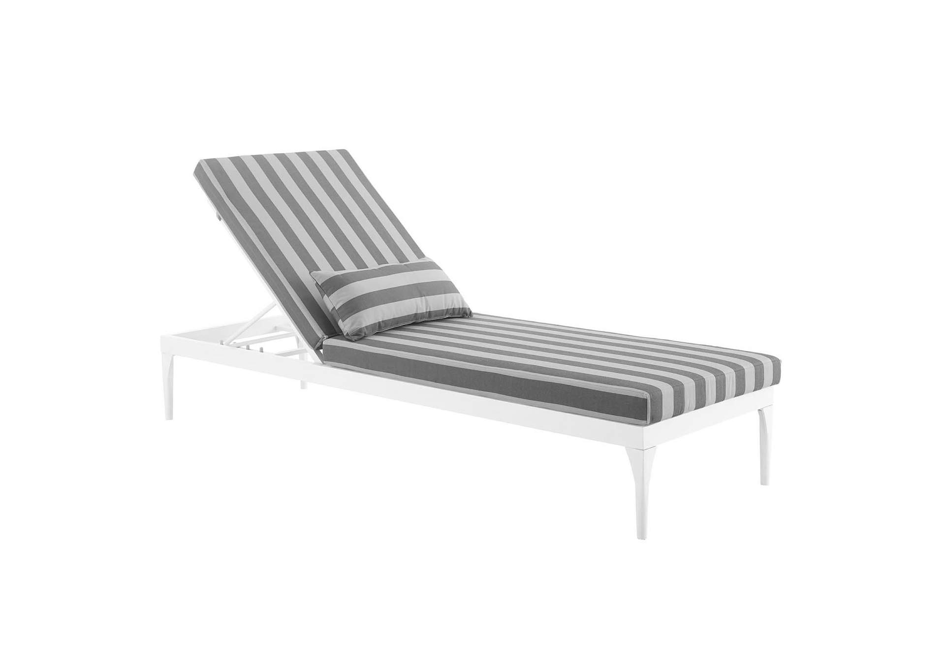 White Striped Gray Perspective Cushion Outdoor Patio Chaise Lounge Chair,Modway