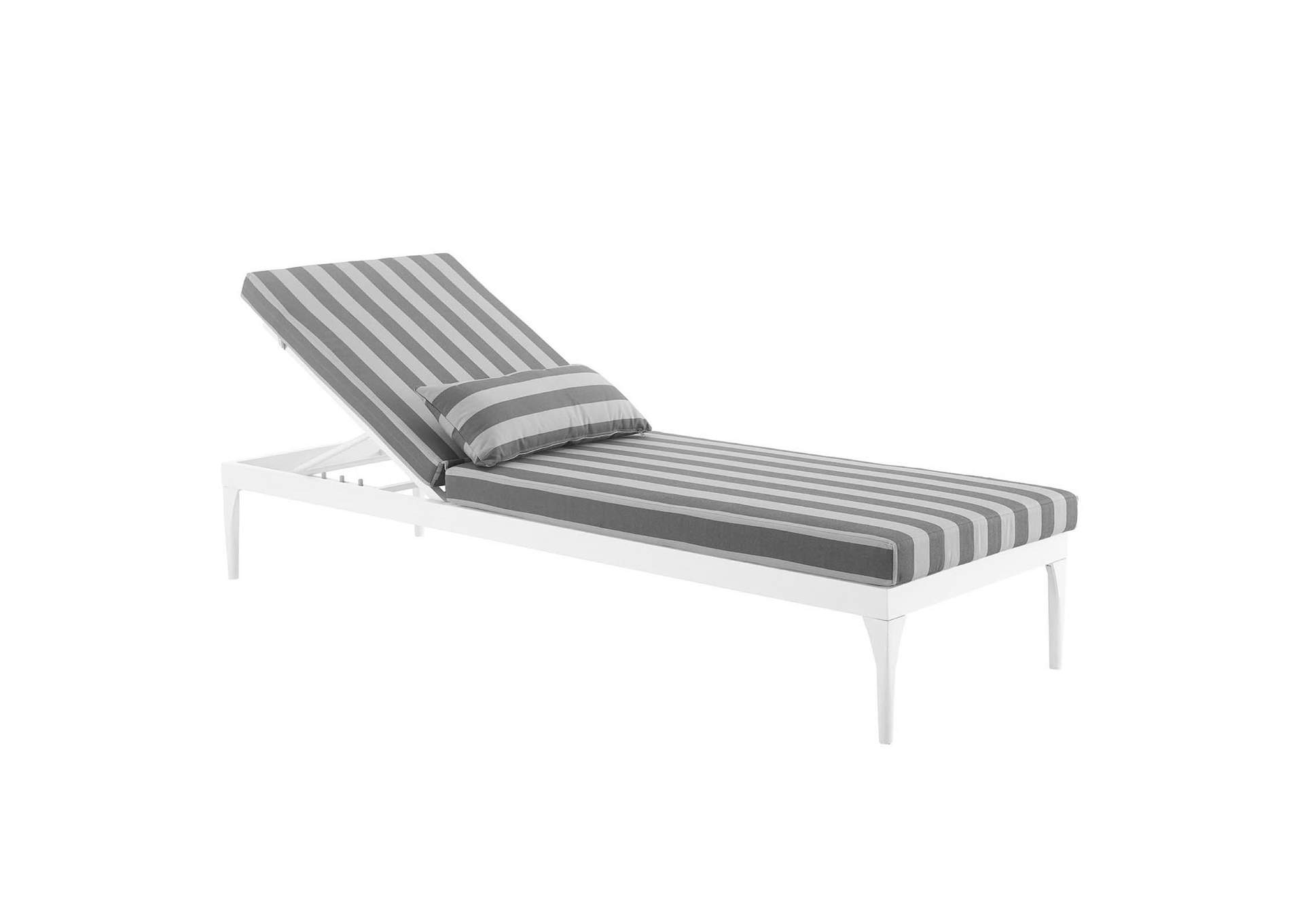 White Striped Gray Perspective Cushion Outdoor Patio Chaise Lounge Chair,Modway