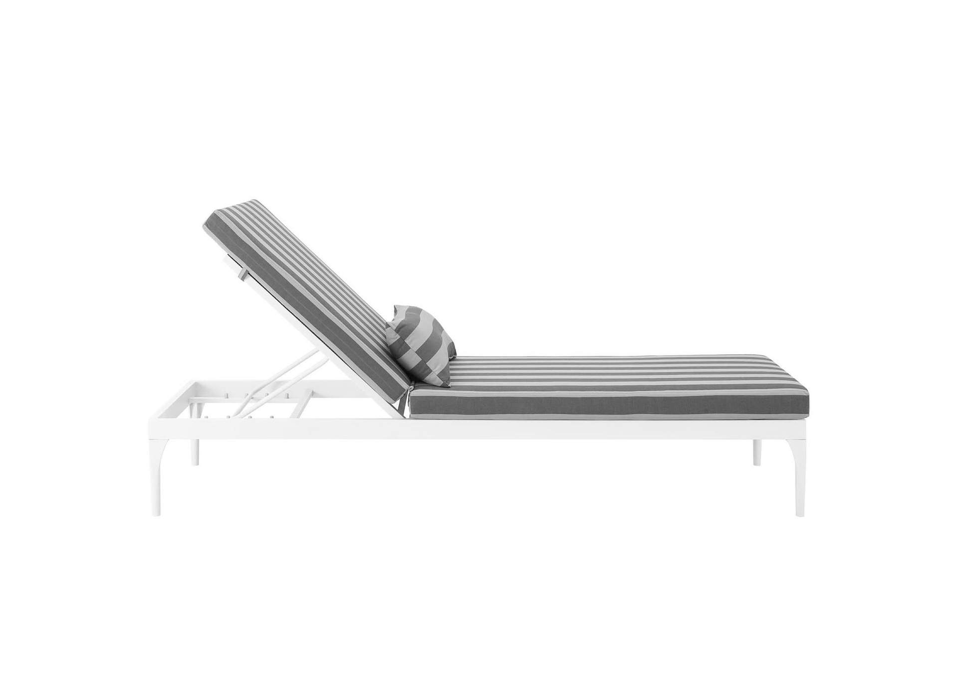 White Striped Gray Perspective Cushion Outdoor Patio Chaise Lounge Chair,Modway