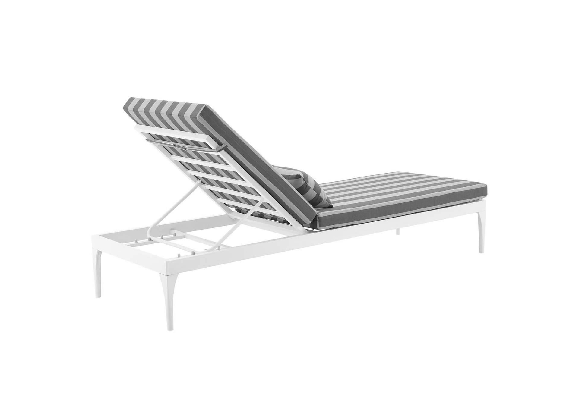 White Striped Gray Perspective Cushion Outdoor Patio Chaise Lounge Chair,Modway